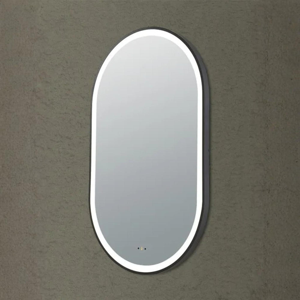 POSEIDON OLIVIA OVAL IRON FRAMED FRONTLIT LED MIRROR MATTE BLACK 600X1000MM