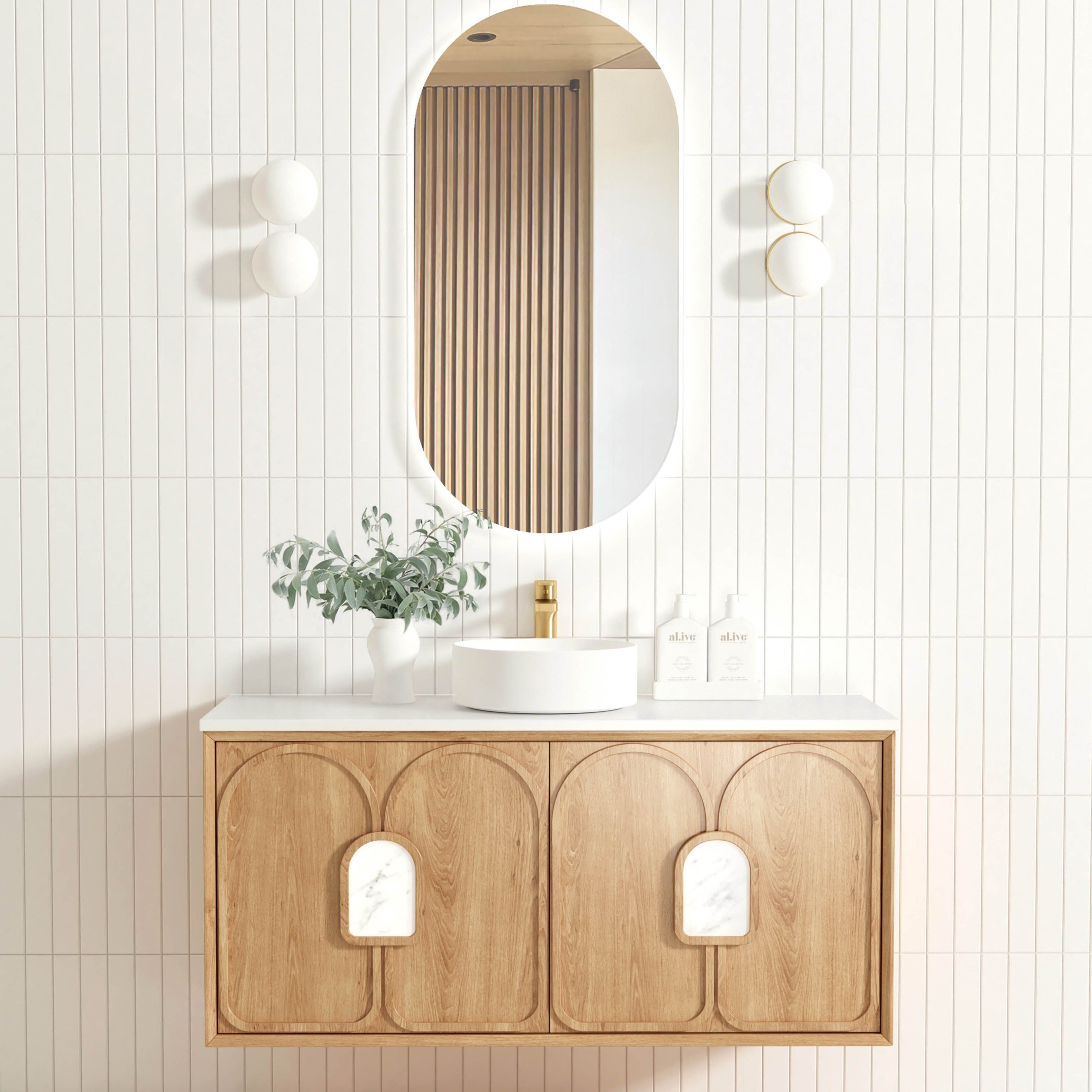 OTTI LAGUNA NATURAL AMERICAN OAK 1200MM SINGLE BOWL WALL HUNG VANITY