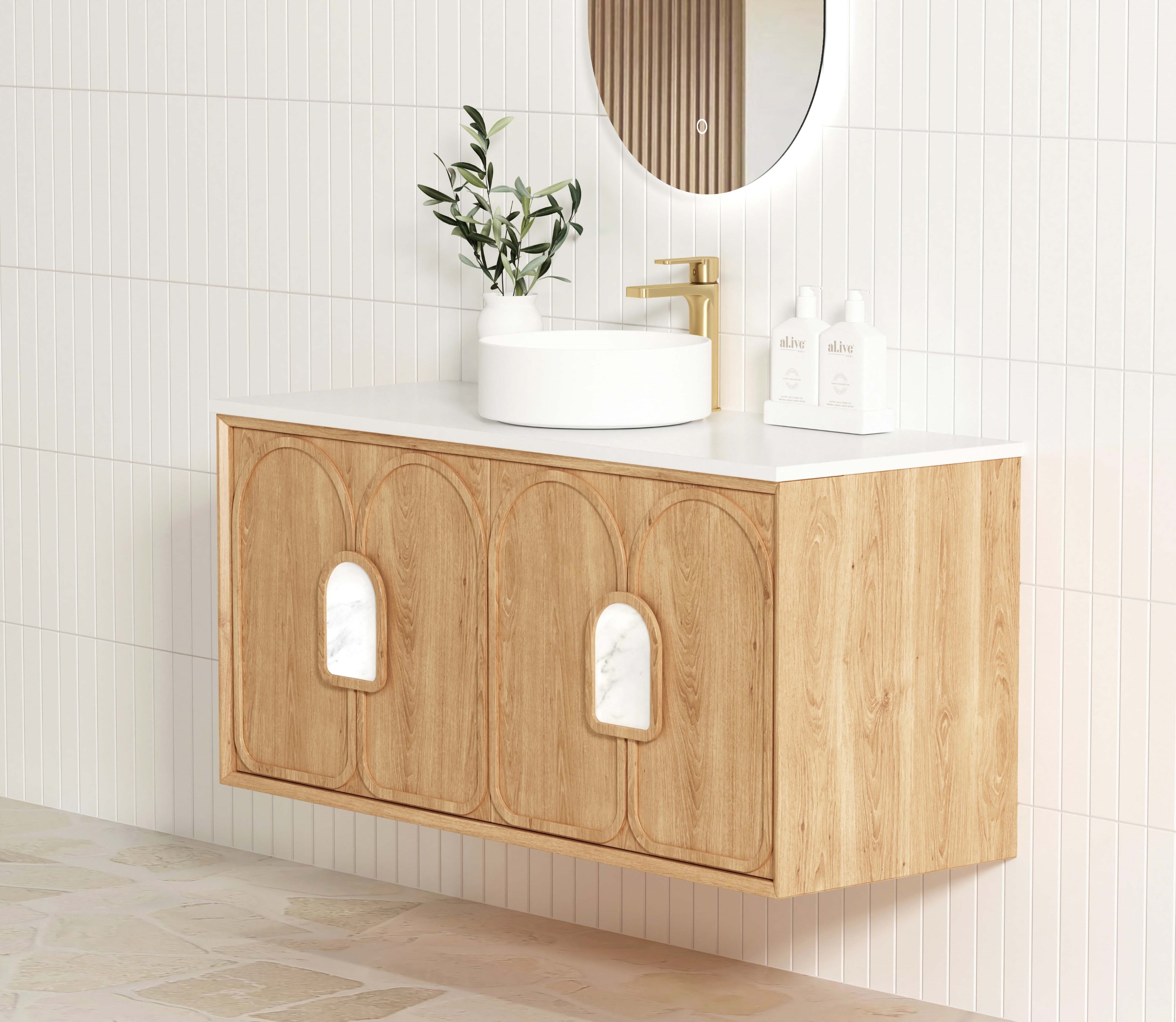 OTTI LAGUNA NATURAL AMERICAN OAK 1200MM SINGLE BOWL WALL HUNG VANITY