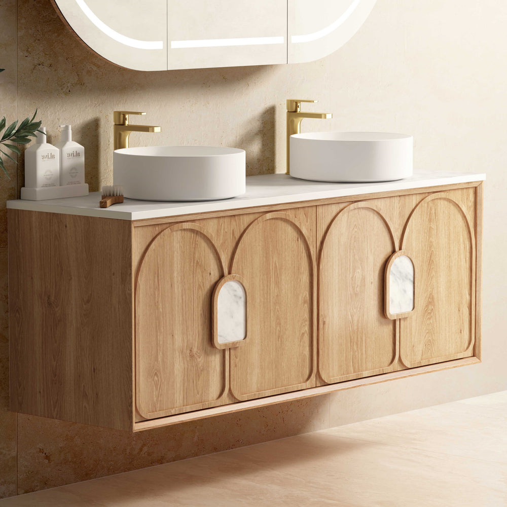 OTTI LAGUNA MARK II WOODLAND OAK 1500MM DOUBLE BOWL WALL HUNG VANITY