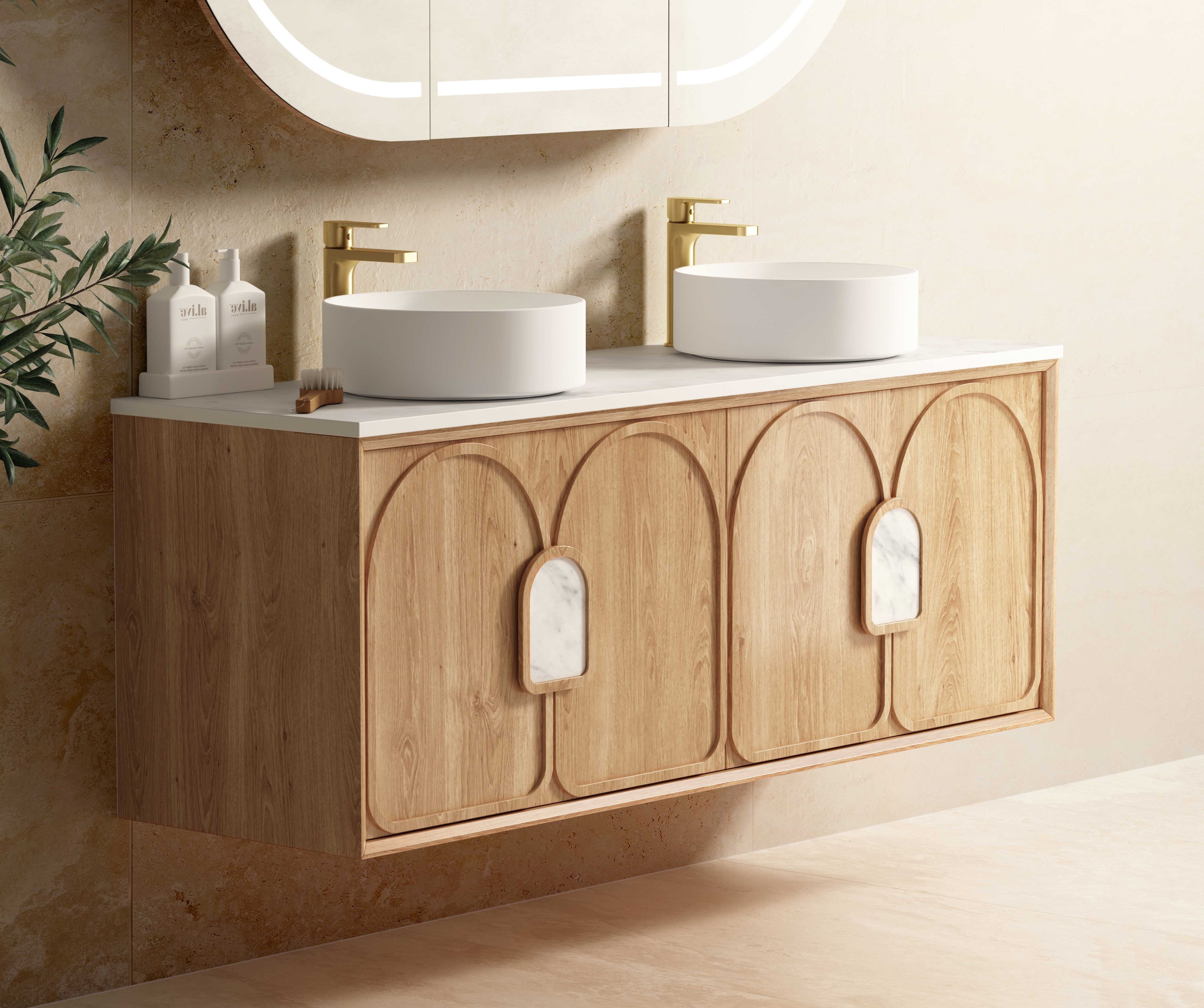 OTTI LAGUNA MARK II WOODLAND OAK 1500MM DOUBLE BOWL WALL HUNG VANITY
