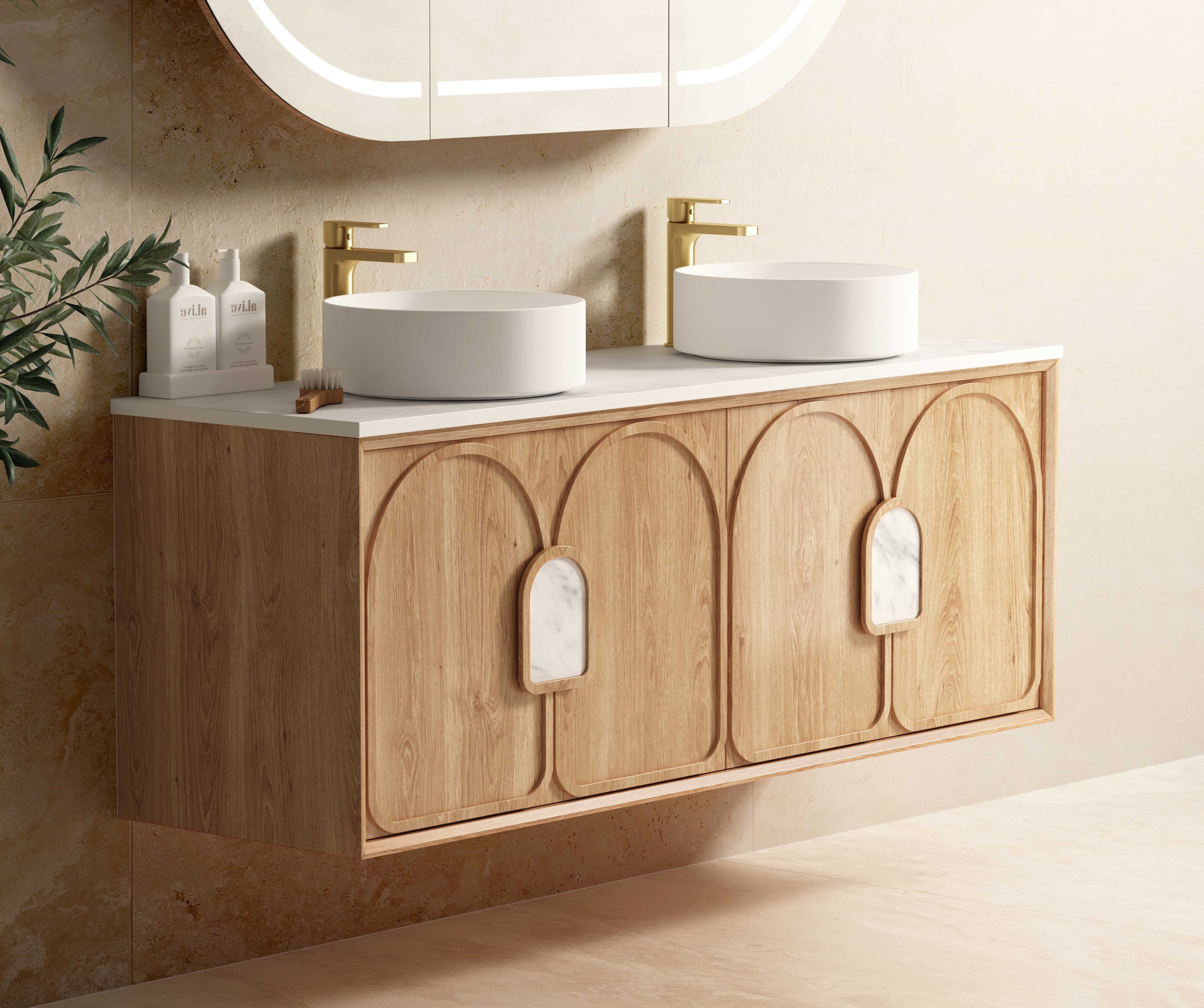 OTTI LAGUNA NATURAL AMERICAN OAK 1500MM DOUBLE BOWL WALL HUNG VANITY