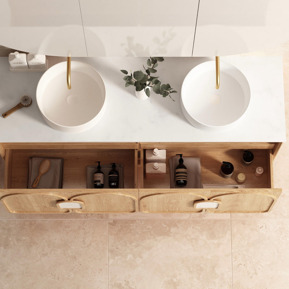 OTTI LAGUNA MARK II WOODLAND OAK 1500MM DOUBLE BOWL WALL HUNG VANITY