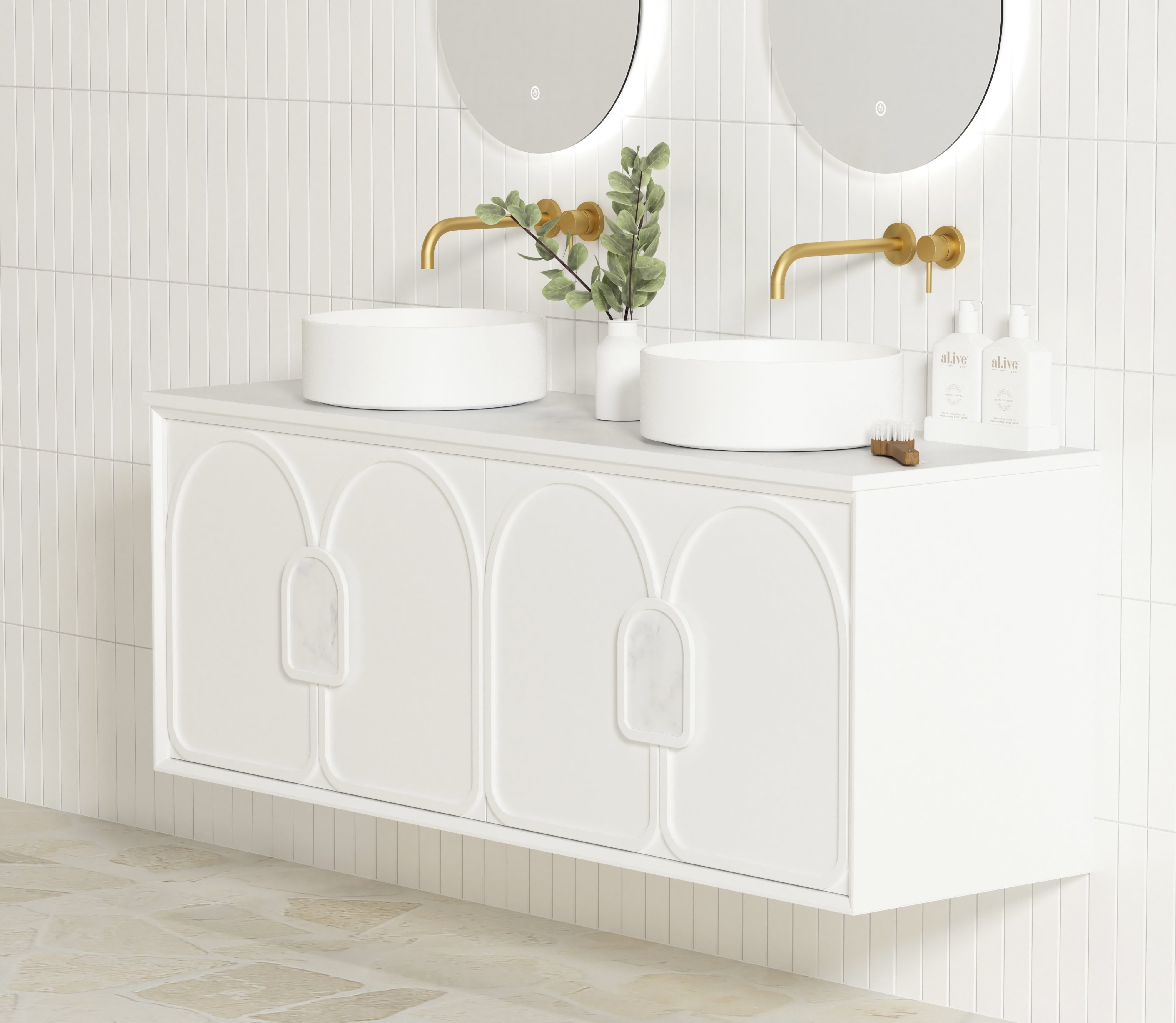 OTTI LAGUNA SATIN WHITE 1500MM DOUBLE BOWL WALL HUNG VANITY