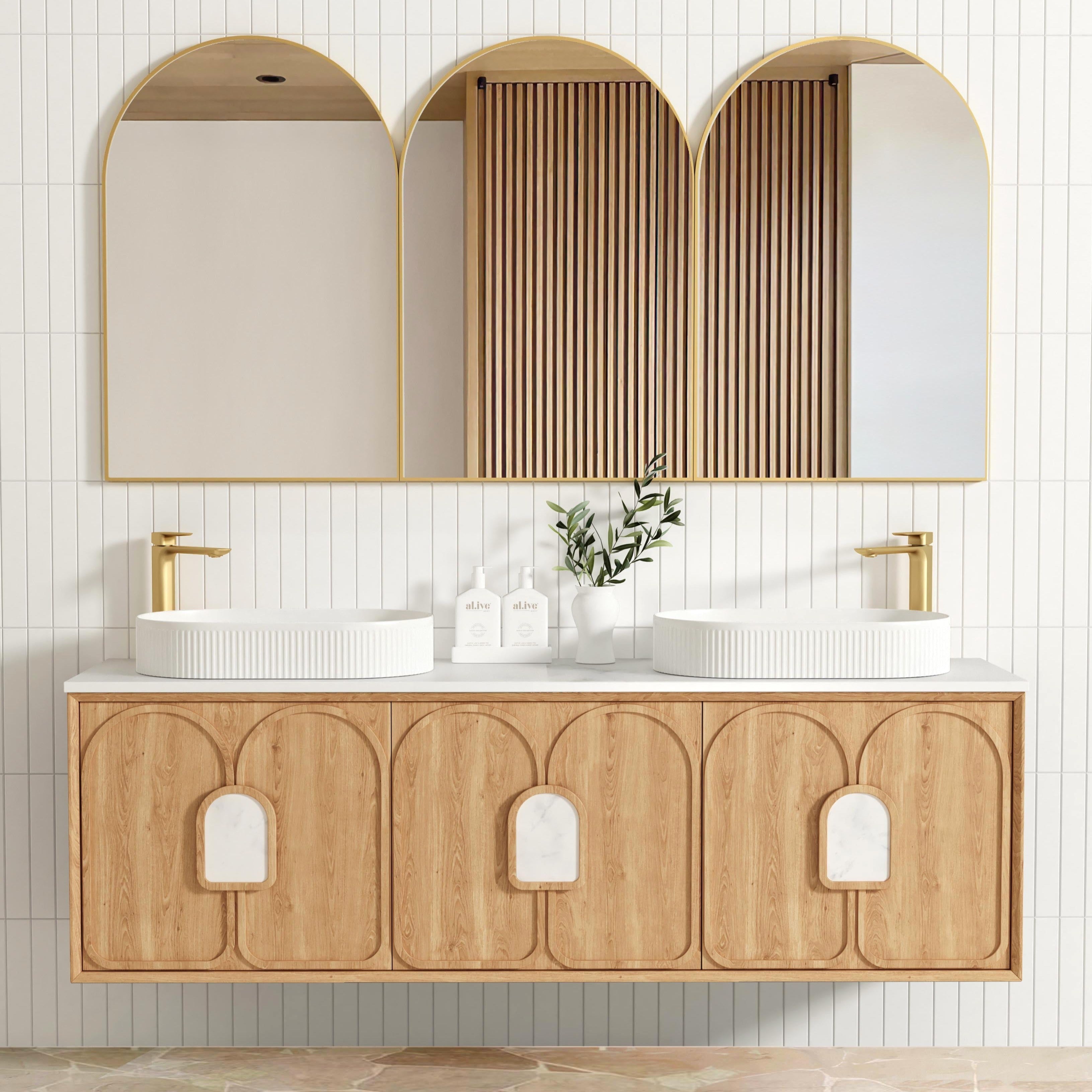 OTTI LAGUNA NATURAL AMERICAN OAK 1800MM DOUBLE BOWL WALL HUNG VANITY