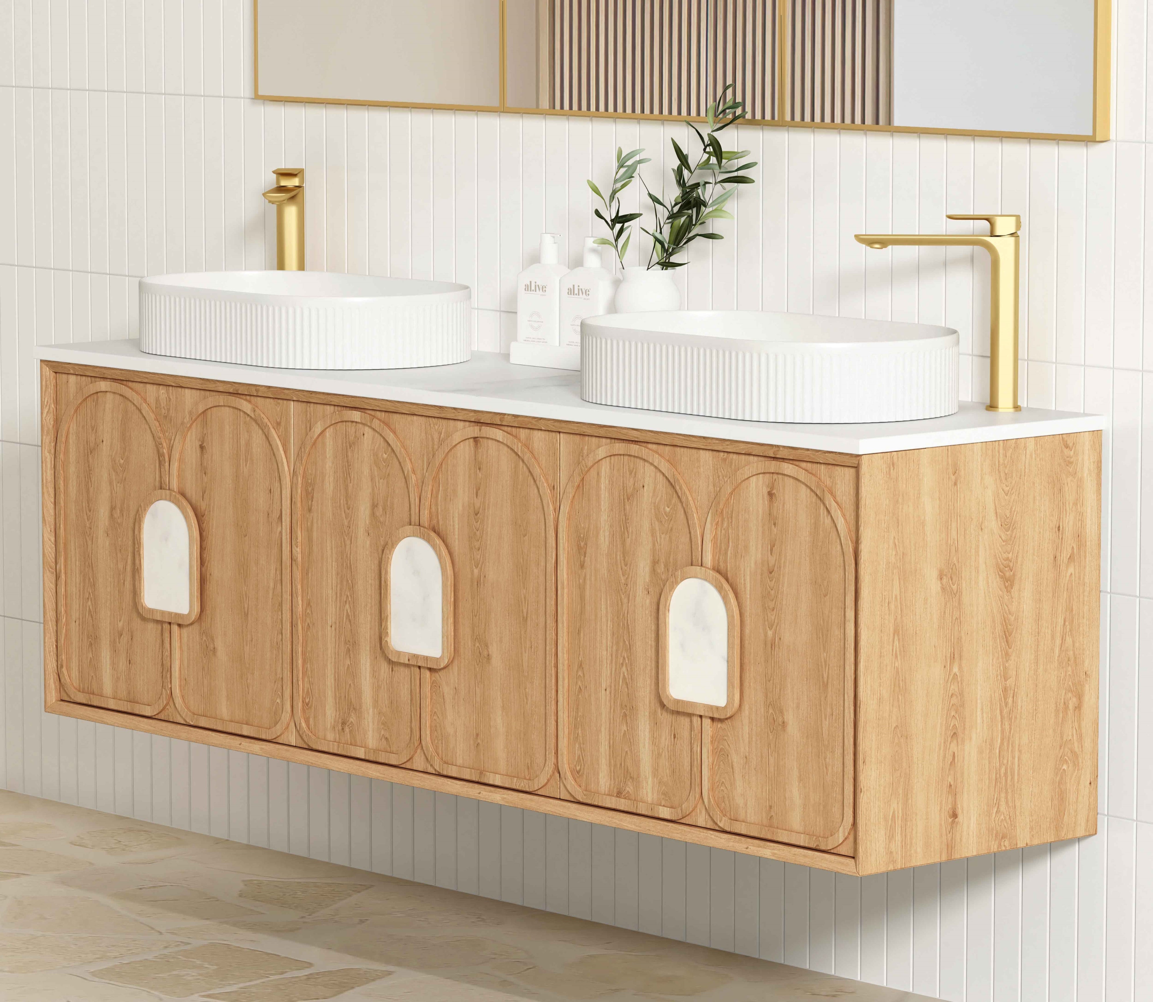 OTTI LAGUNA NATURAL AMERICAN OAK 1800MM DOUBLE BOWL WALL HUNG VANITY