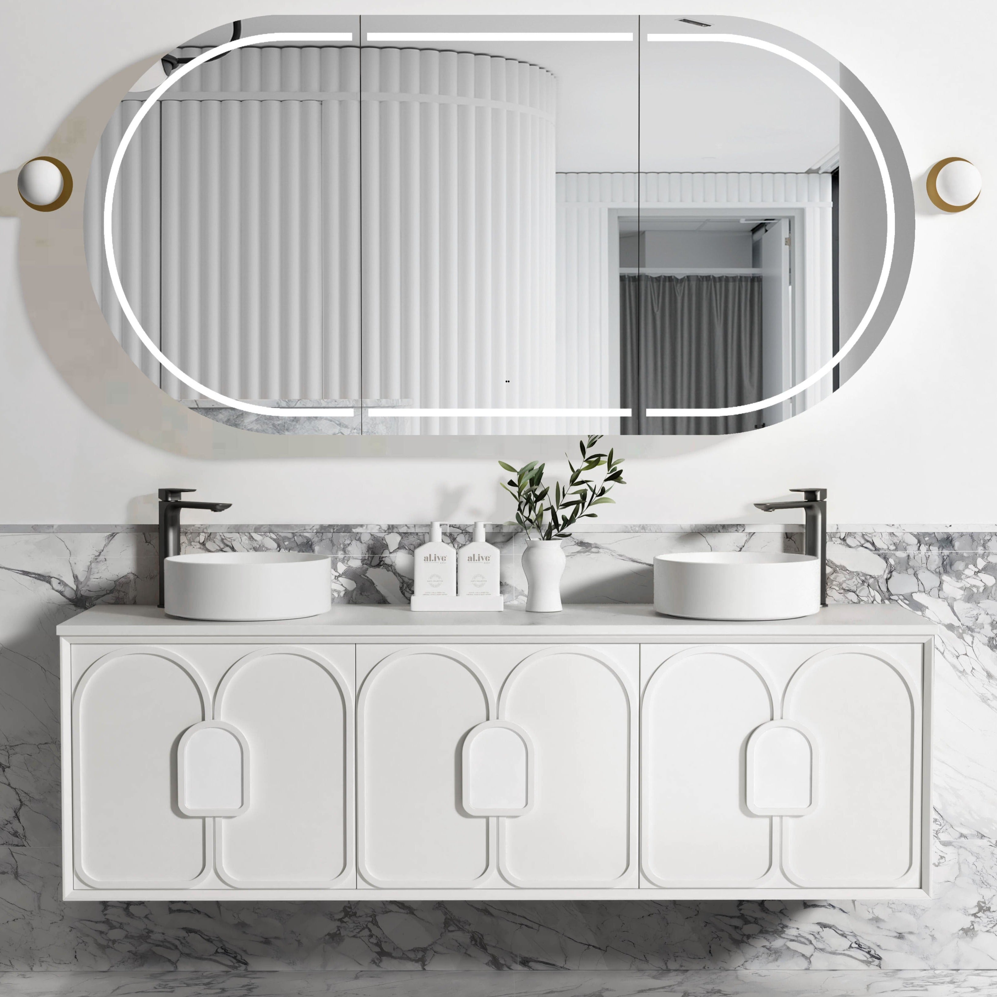 OTTI LAGUNA SATIN WHITE 1800MM DOUBLE BOWL WALL HUNG VANITY