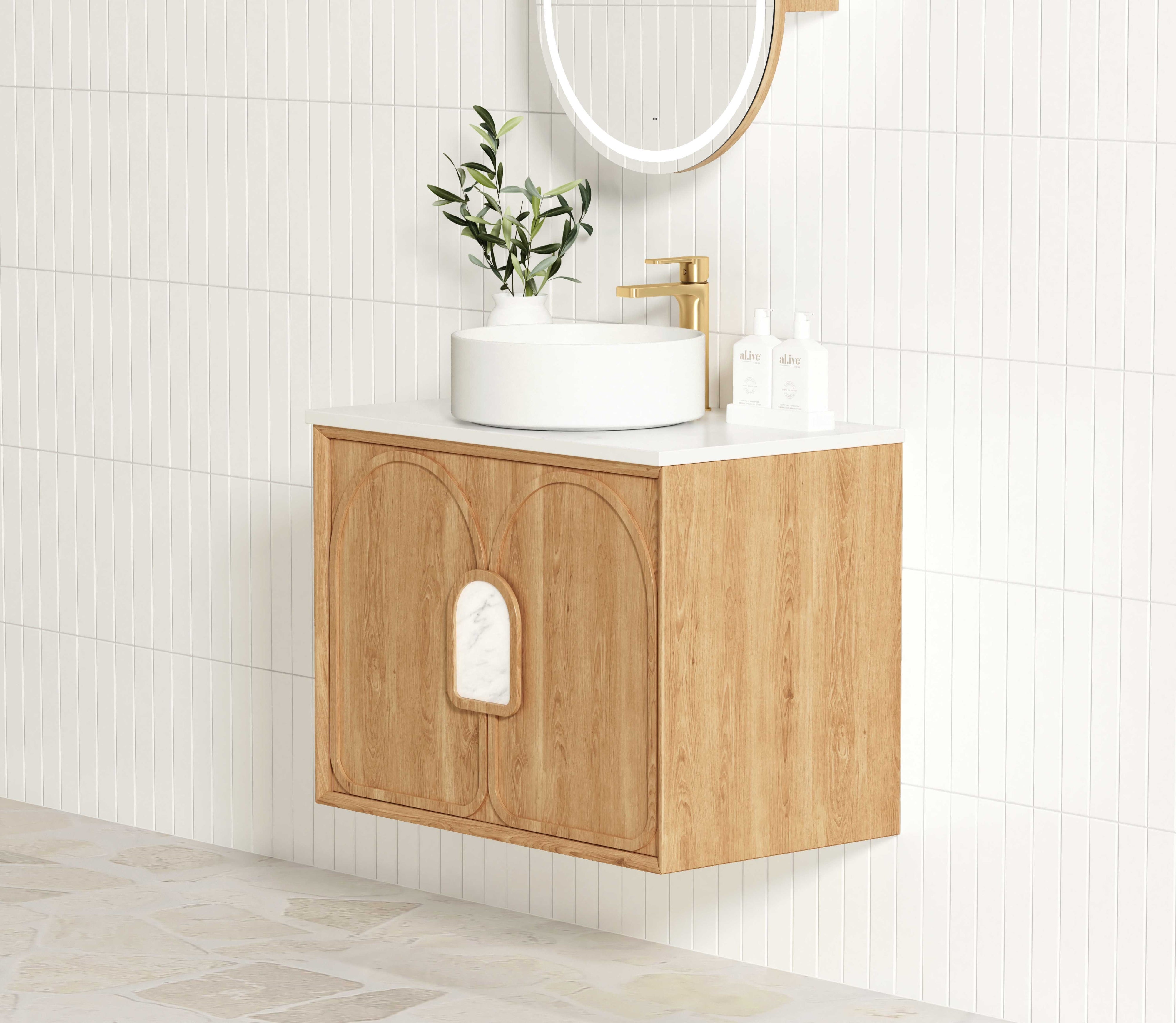 OTTI LAGUNA NATURAL AMERICAN OAK 600MM SINGLE BOWL WALL HUNG VANITY