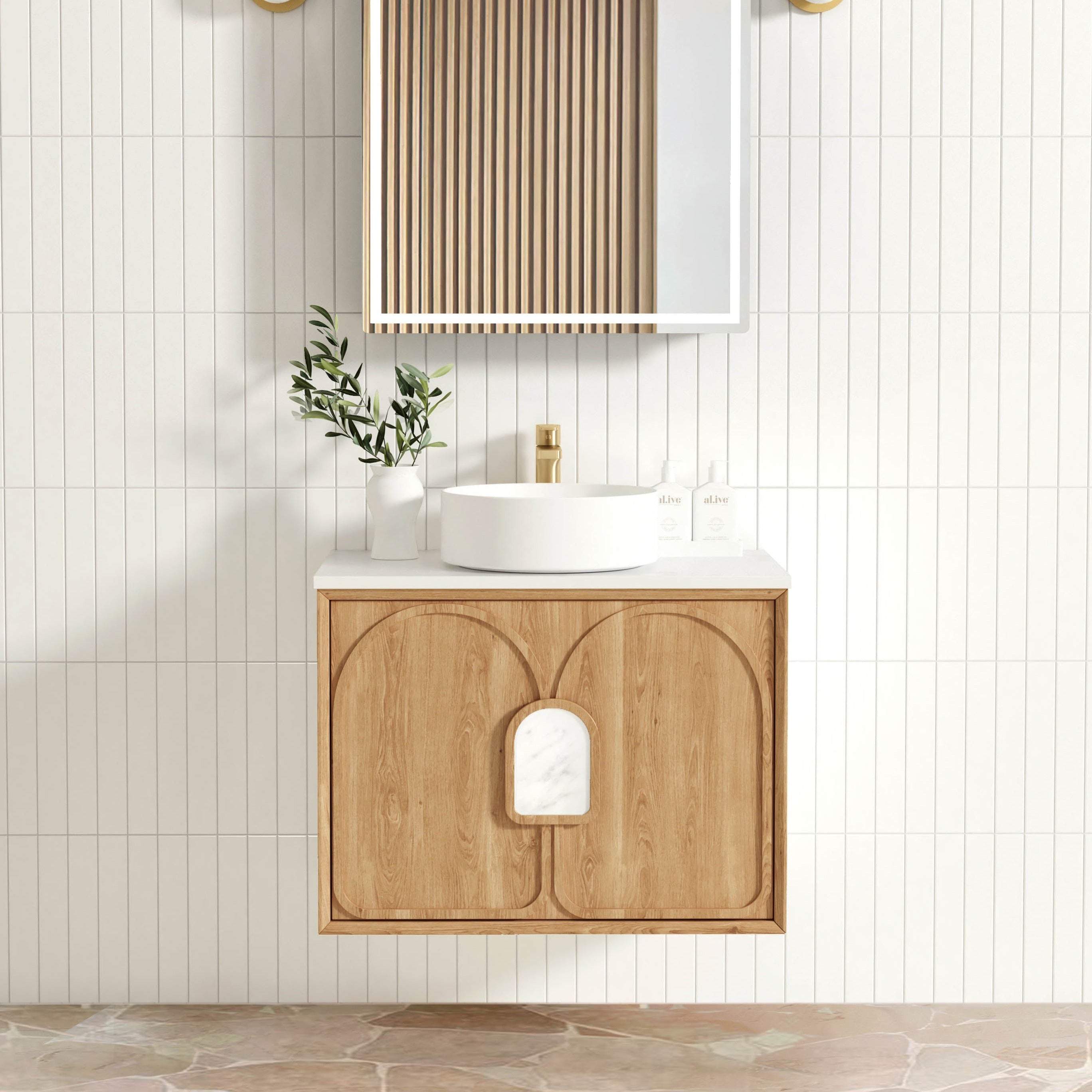 OTTI LAGUNA NATURAL AMERICAN OAK 750MM SINGLE BOWL WALL HUNG VANITY