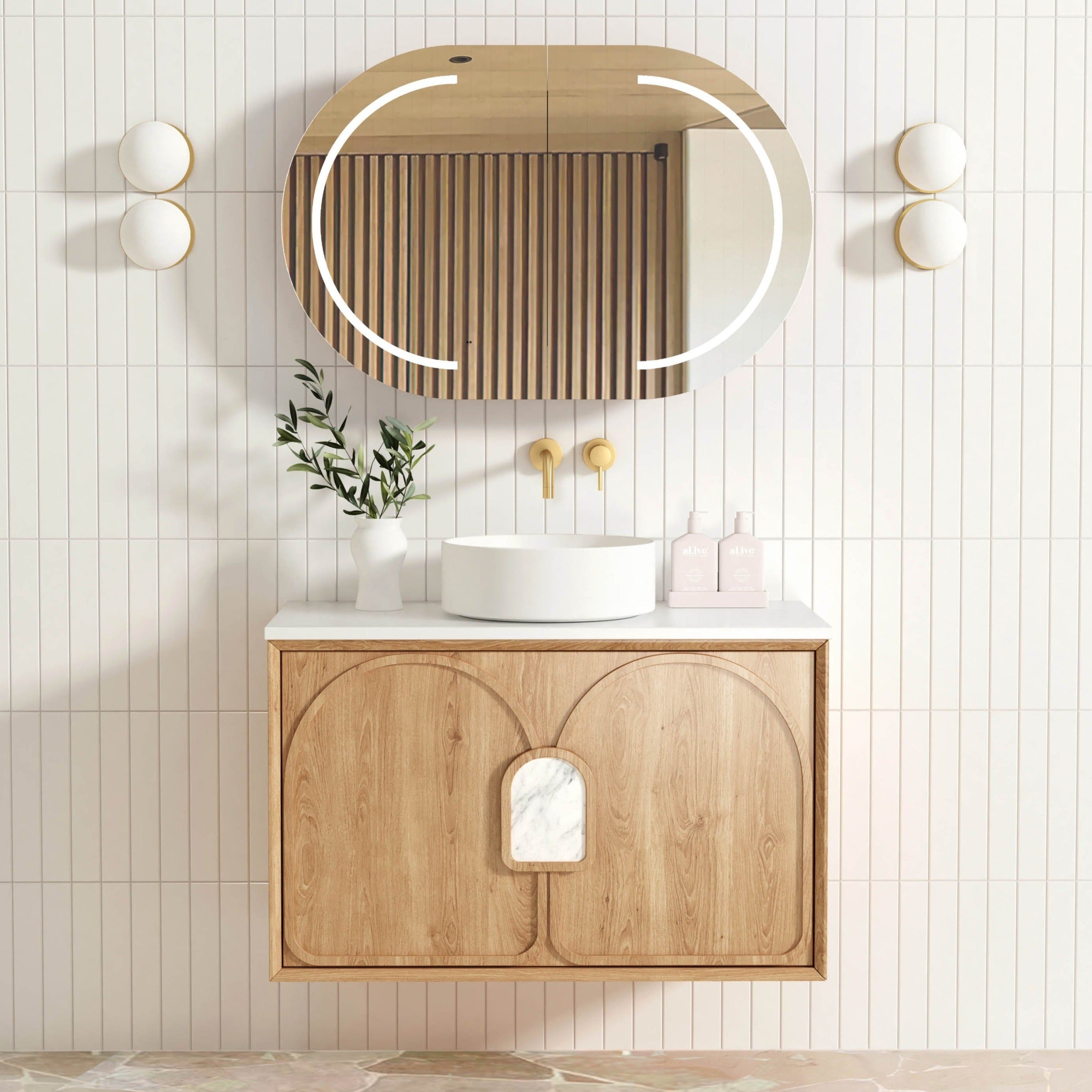 OTTI LAGUNA NATURAL AMERICAN OAK 900MM SINGLE BOWL WALL HUNG VANITY