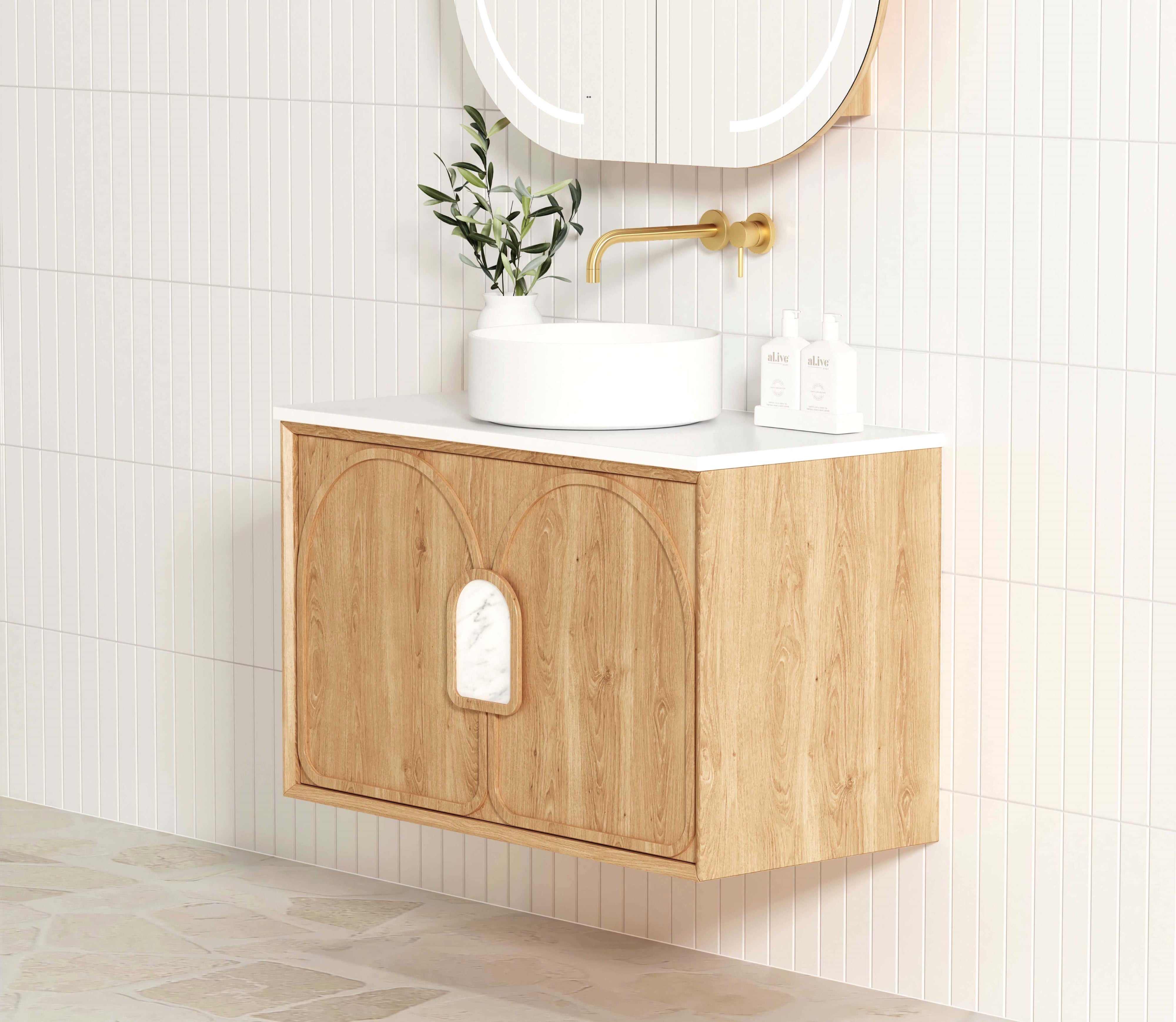 OTTI LAGUNA NATURAL AMERICAN OAK 900MM SINGLE BOWL WALL HUNG VANITY