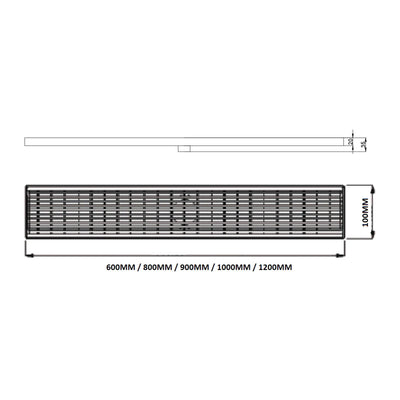 POSEIDON LGFD FLOOR GRATE OUTLET 80MM BLACK 600MM, 800MM, 900MM, 1000MM AND 1200MM