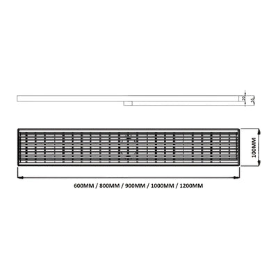 POSEIDON LGFD FLOOR GRATE OUTLET 80MM CHROME 600MM, 800MM, 900MM, 1000MM AND 1200MM