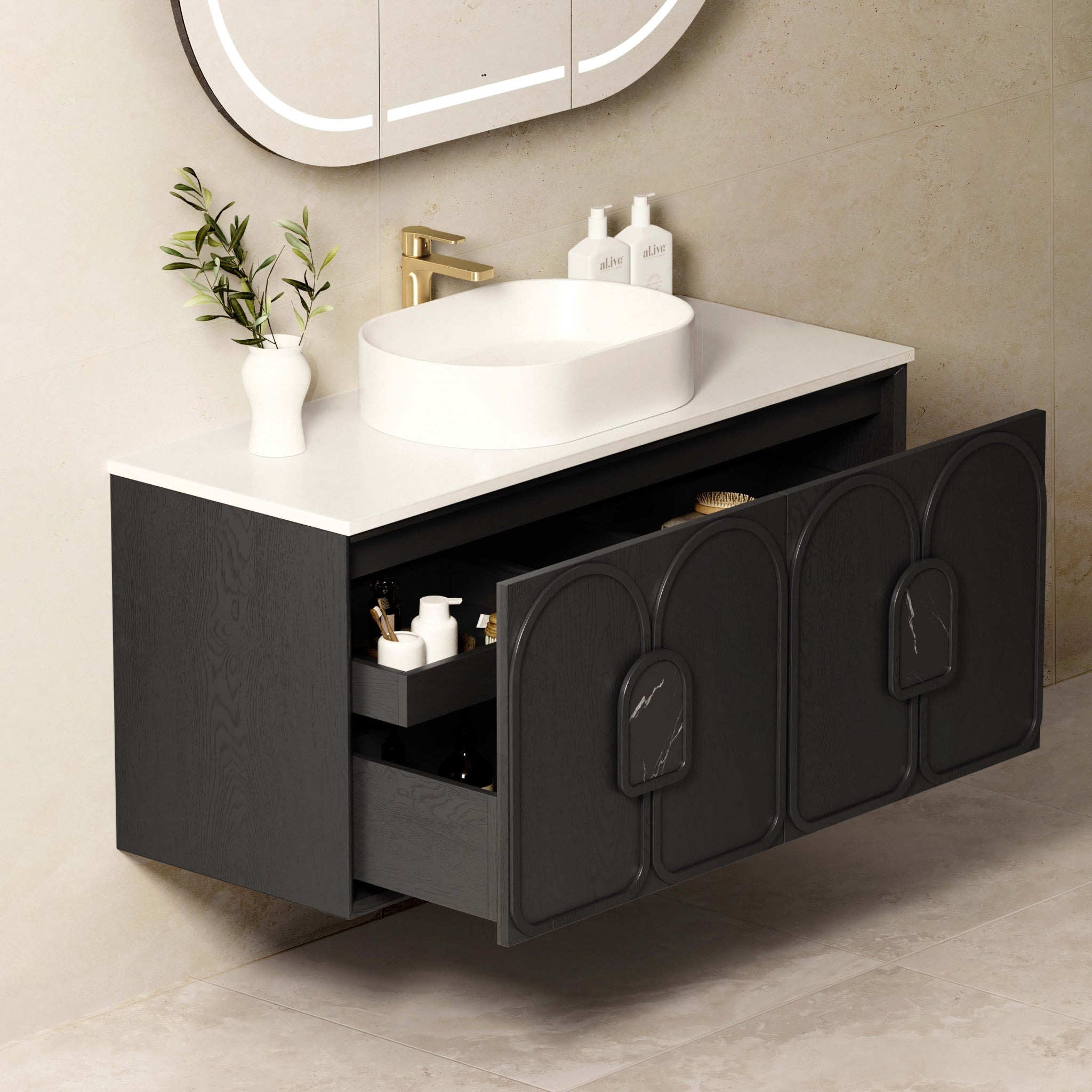 OTTI LAGUNA MARK II BLACK OAK 1200MM SINGLE BOWL WALL HUNG VANITY