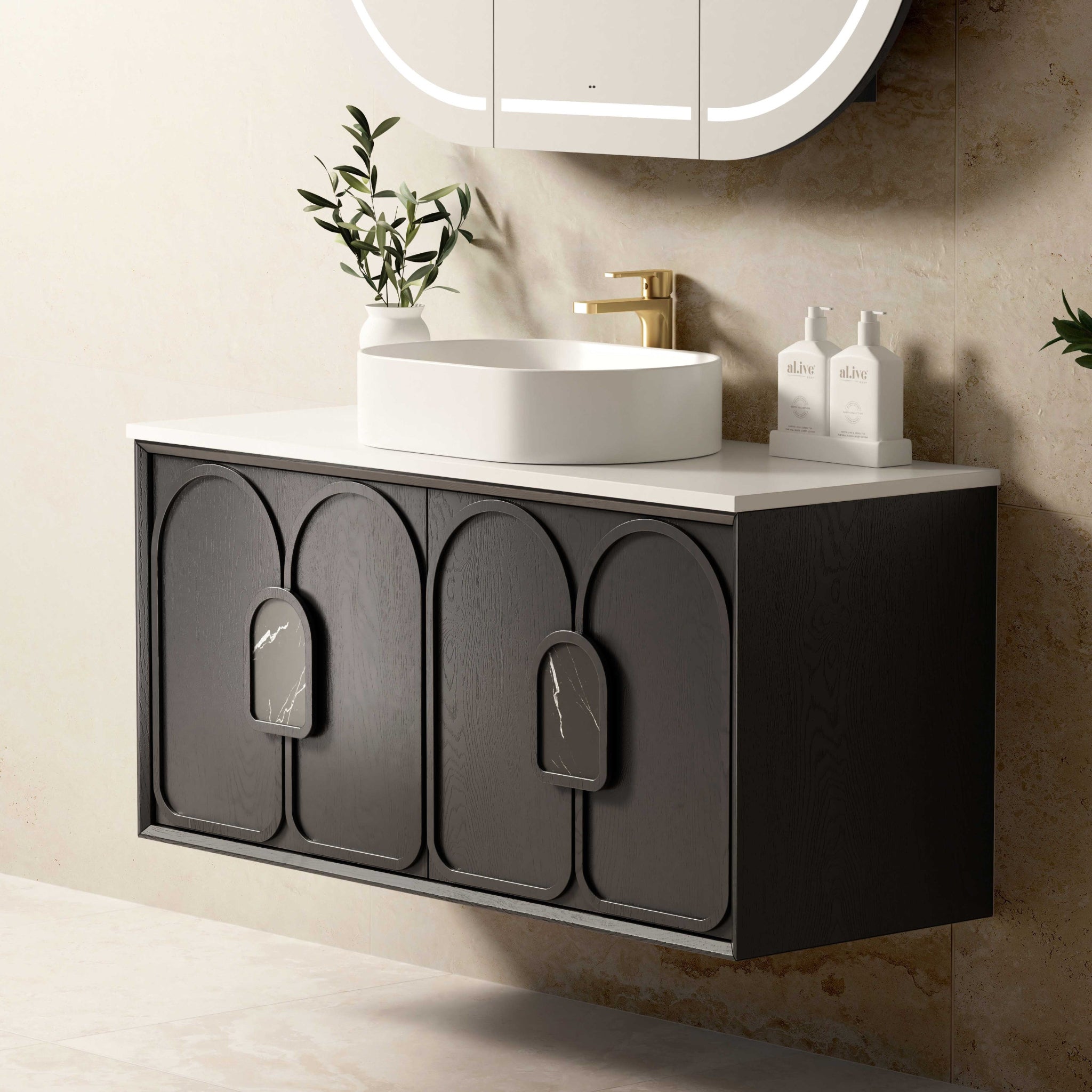OTTI LAGUNA MARK II BLACK OAK 1200MM SINGLE BOWL WALL HUNG VANITY
