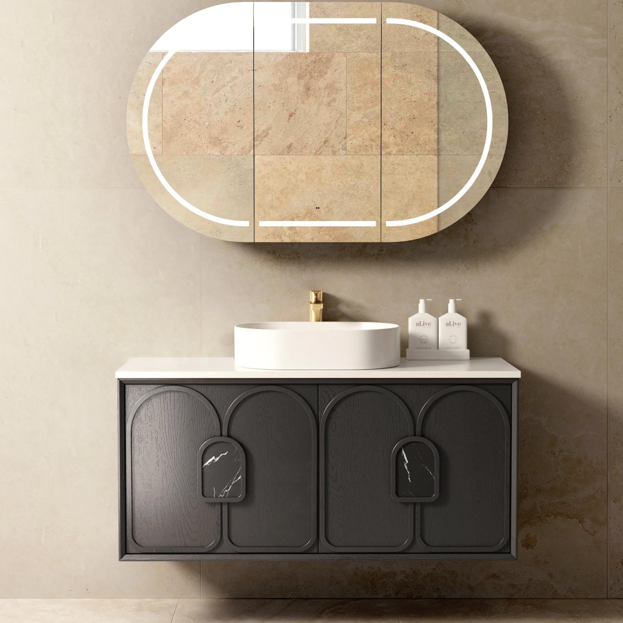 OTTI LAGUNA MARK II BLACK OAK 1200MM SINGLE BOWL WALL HUNG VANITY
