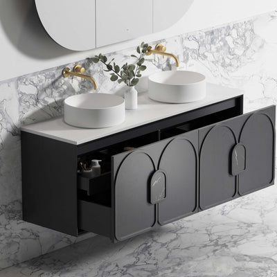 OTTI LAGUNA MARK II BLACK OAK 1500MM DOUBLE BOWL WALL HUNG VANITY