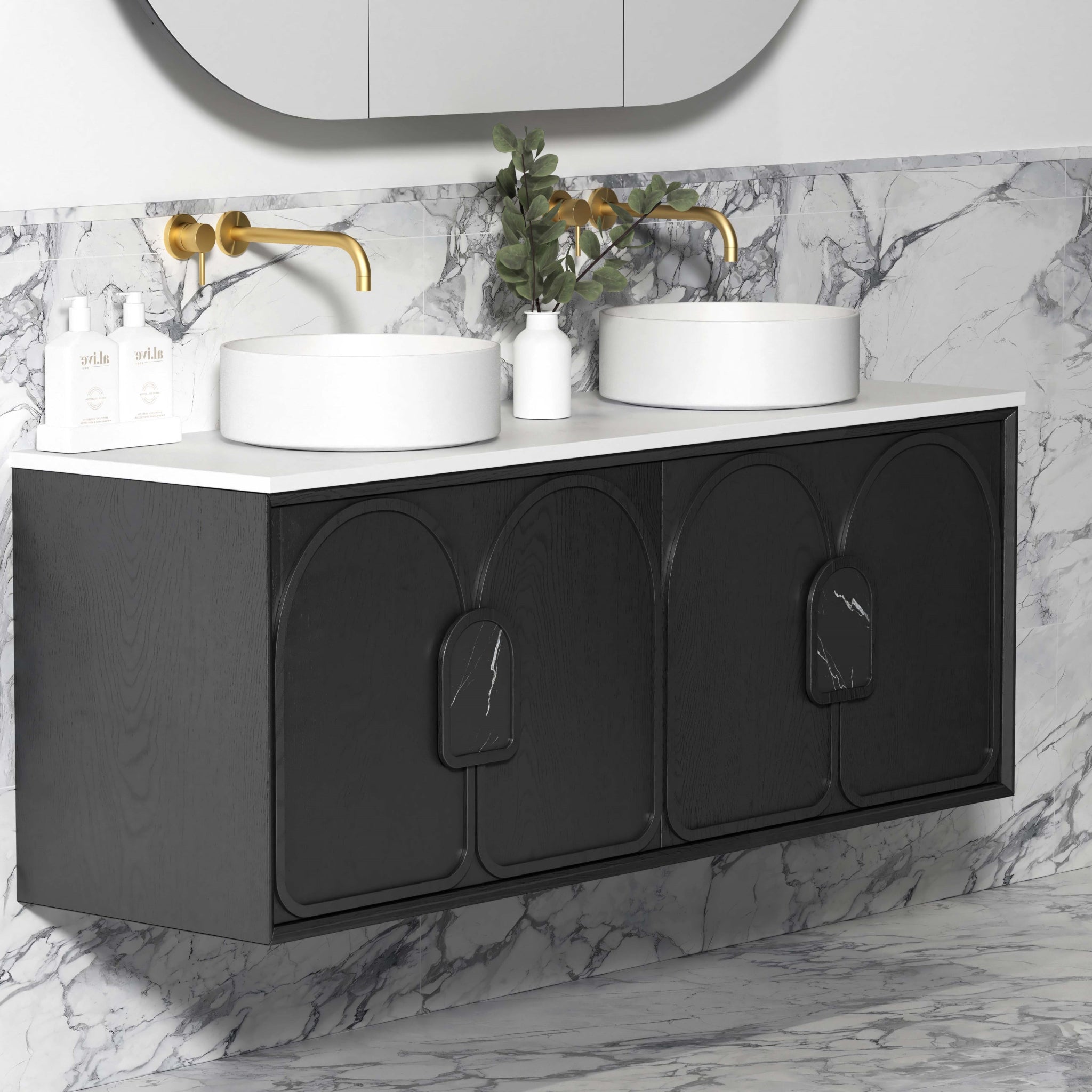 OTTI LAGUNA MARK II BLACK OAK 1500MM DOUBLE BOWL WALL HUNG VANITY