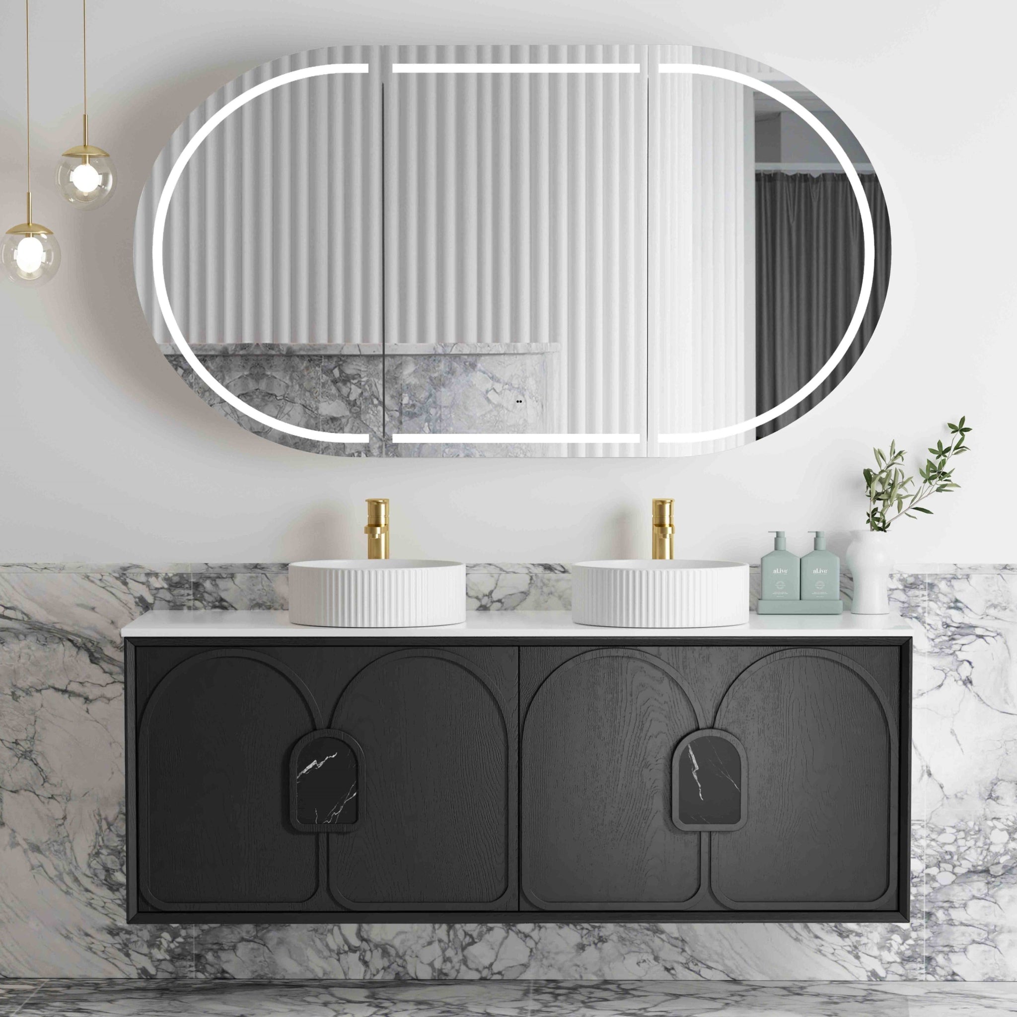 OTTI LAGUNA MARK II BLACK OAK 1500MM DOUBLE BOWL WALL HUNG VANITY