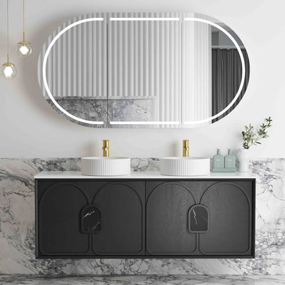 OTTI LAGUNA MARK II BLACK OAK 1500MM DOUBLE BOWL WALL HUNG VANITY