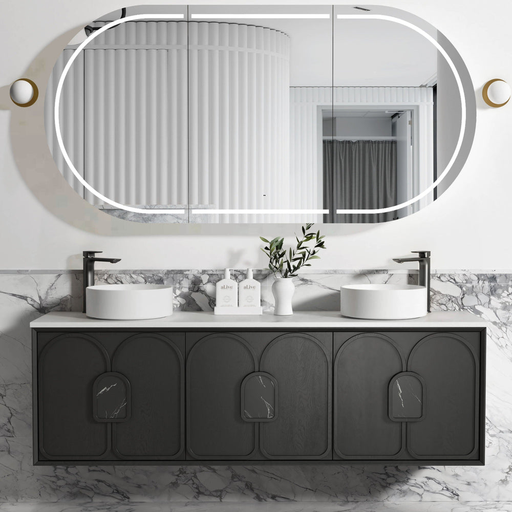 OTTI LAGUNA MARK II BLACK OAK 1800MM DOUBLE BOWL WALL HUNG VANITY