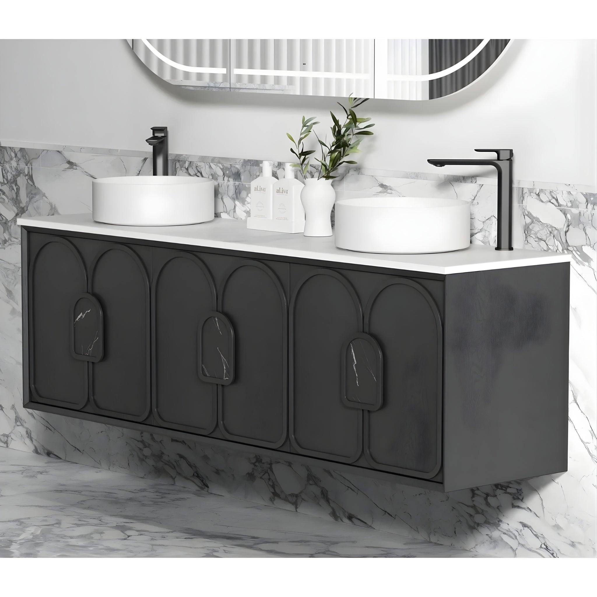 OTTI LAGUNA MARK II BLACK OAK 1800MM DOUBLE BOWL WALL HUNG VANITY