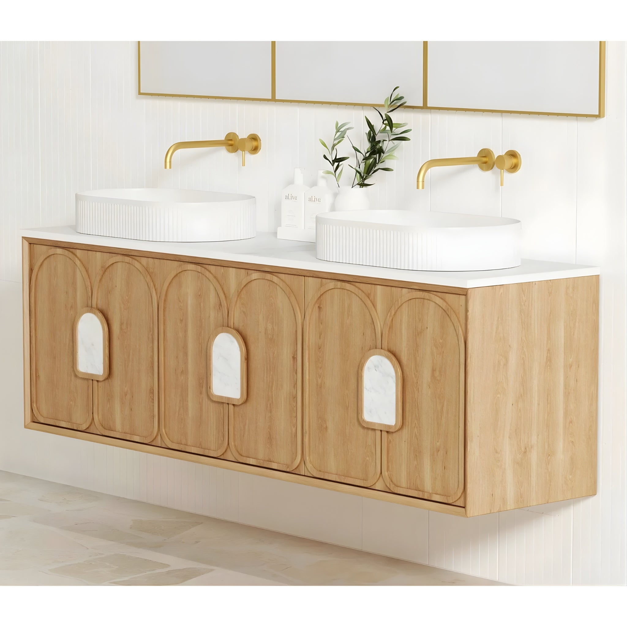 OTTI LAGUNA MARK II WOODLAND OAK 1800MM DOUBLE BOWL WALL HUNG VANITY