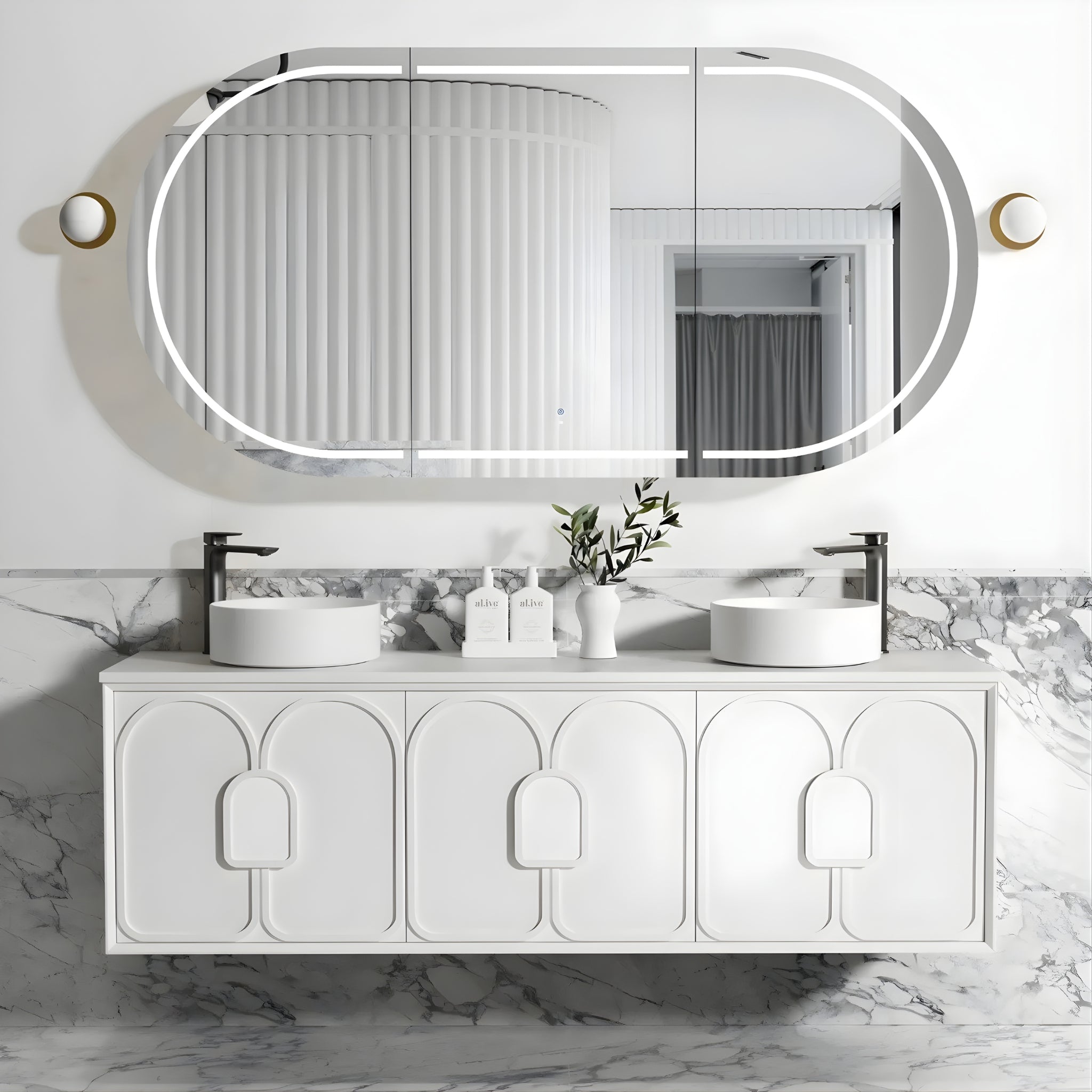 OTTI LAGUNA MARK II MATTE WHITE 1800MM DOUBLE BOWL WALL HUNG VANITY