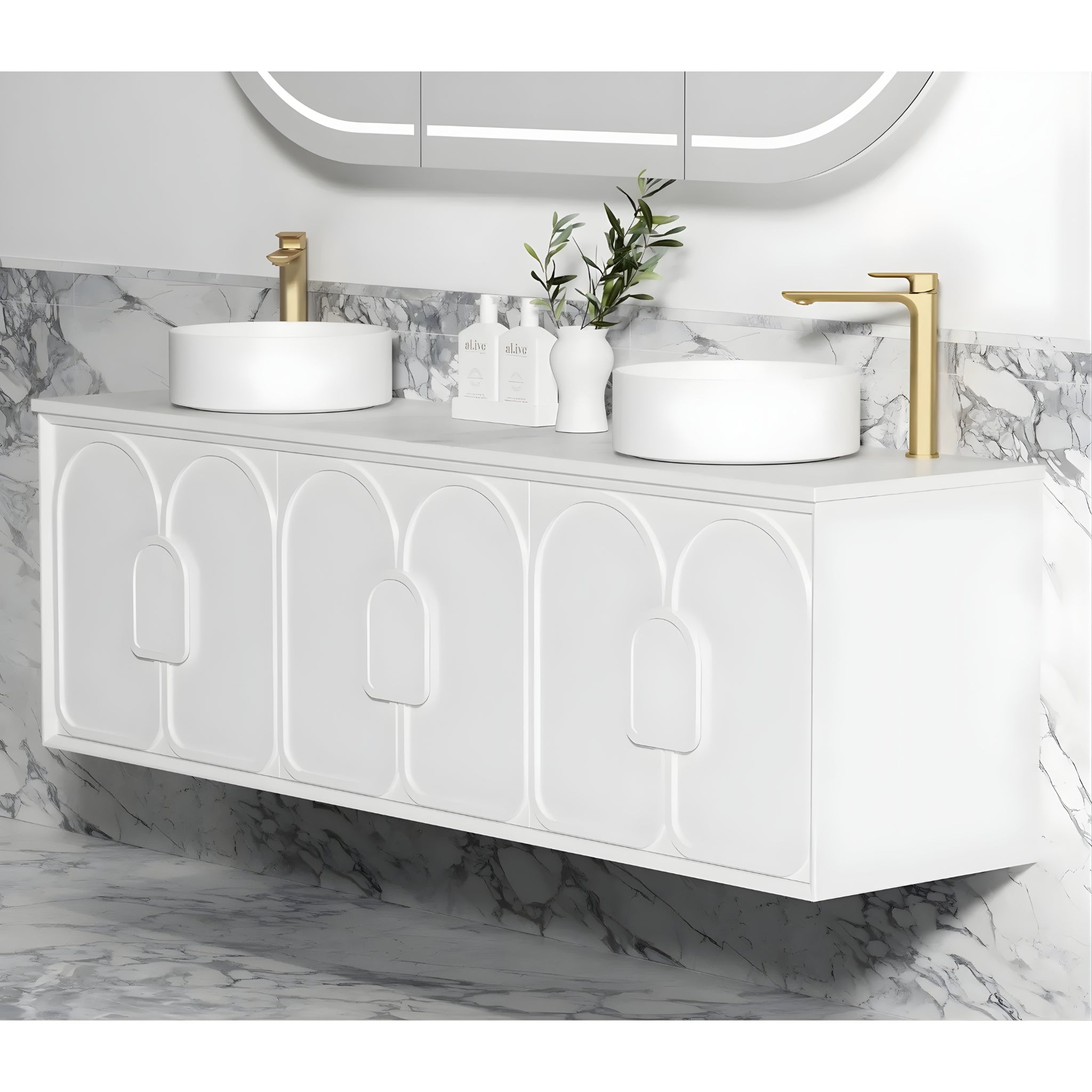OTTI LAGUNA MARK II MATTE WHITE 1800MM DOUBLE BOWL WALL HUNG VANITY