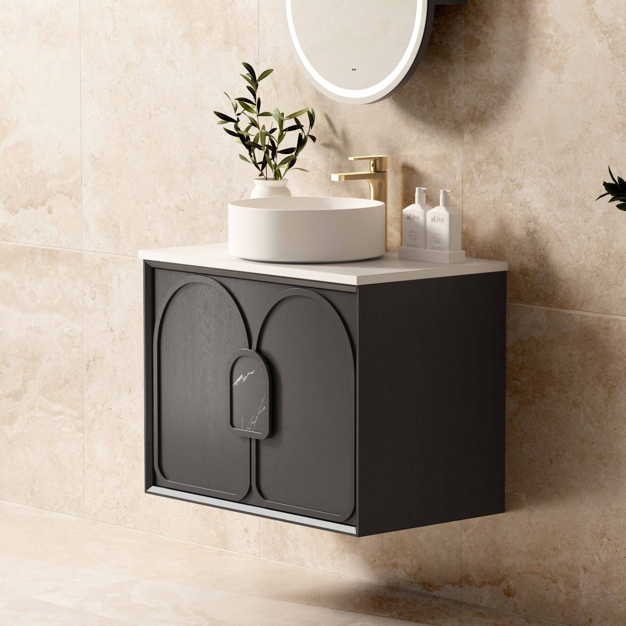 OTTI LAGUNA MARK II BLACK OAK 750MM SINGLE BOWL WALL HUNG VANITY