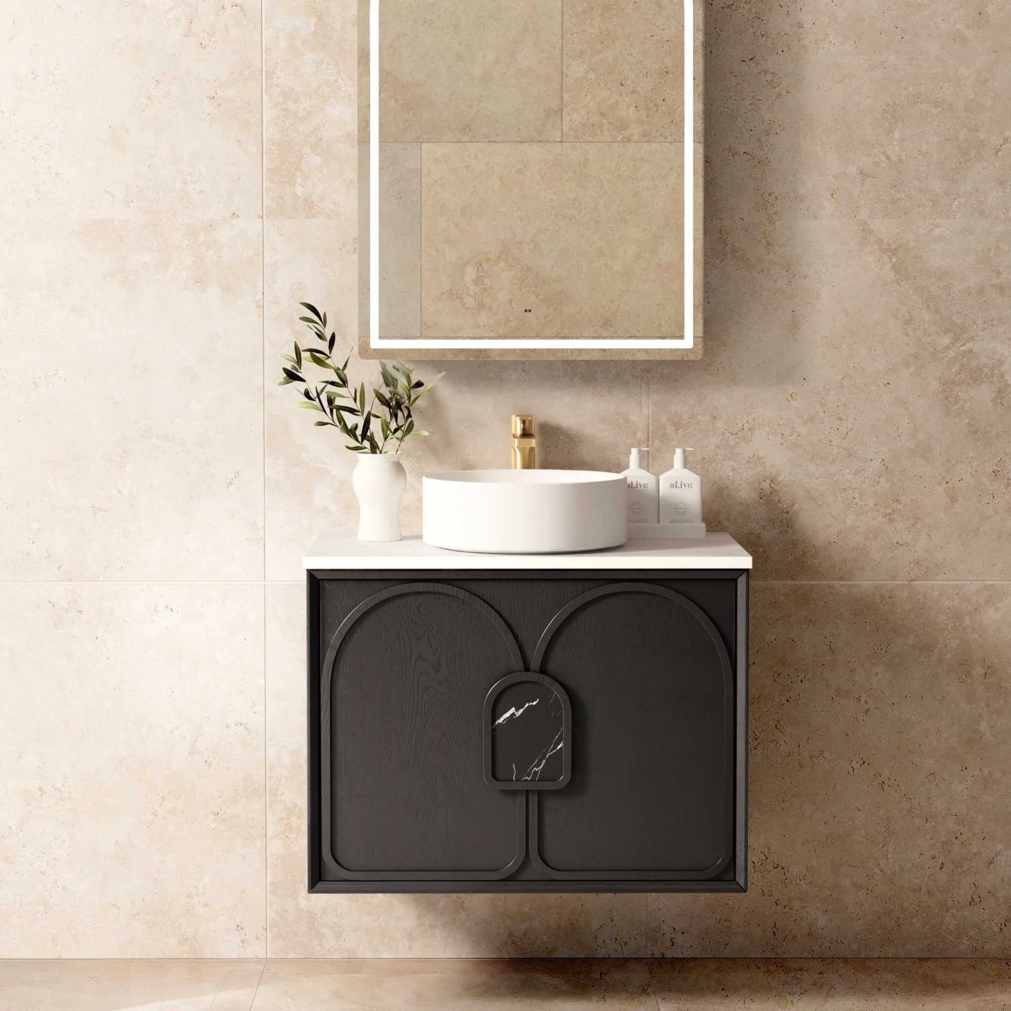 OTTI LAGUNA MARK II BLACK OAK 750MM SINGLE BOWL WALL HUNG VANITY