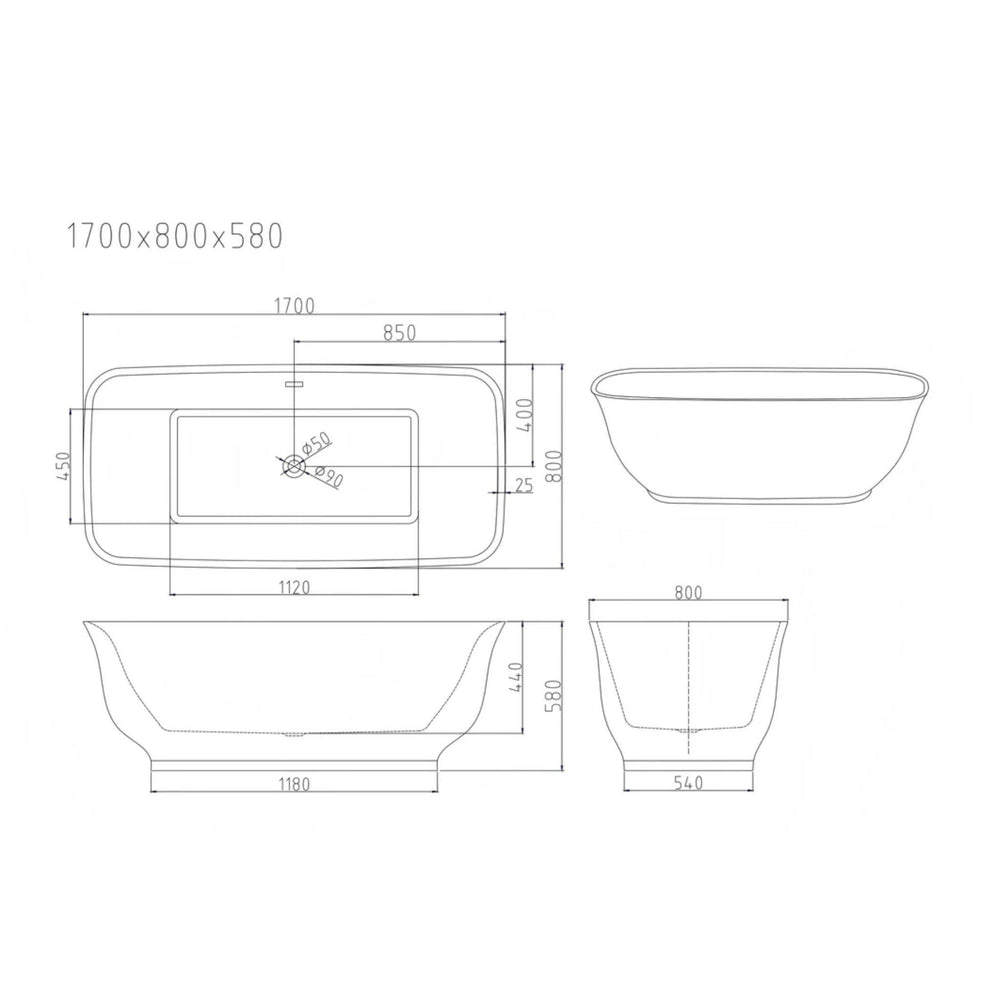 MERCIO LIBRA FREESTANDING BATHTUB GLOSS WHITE 1700MM