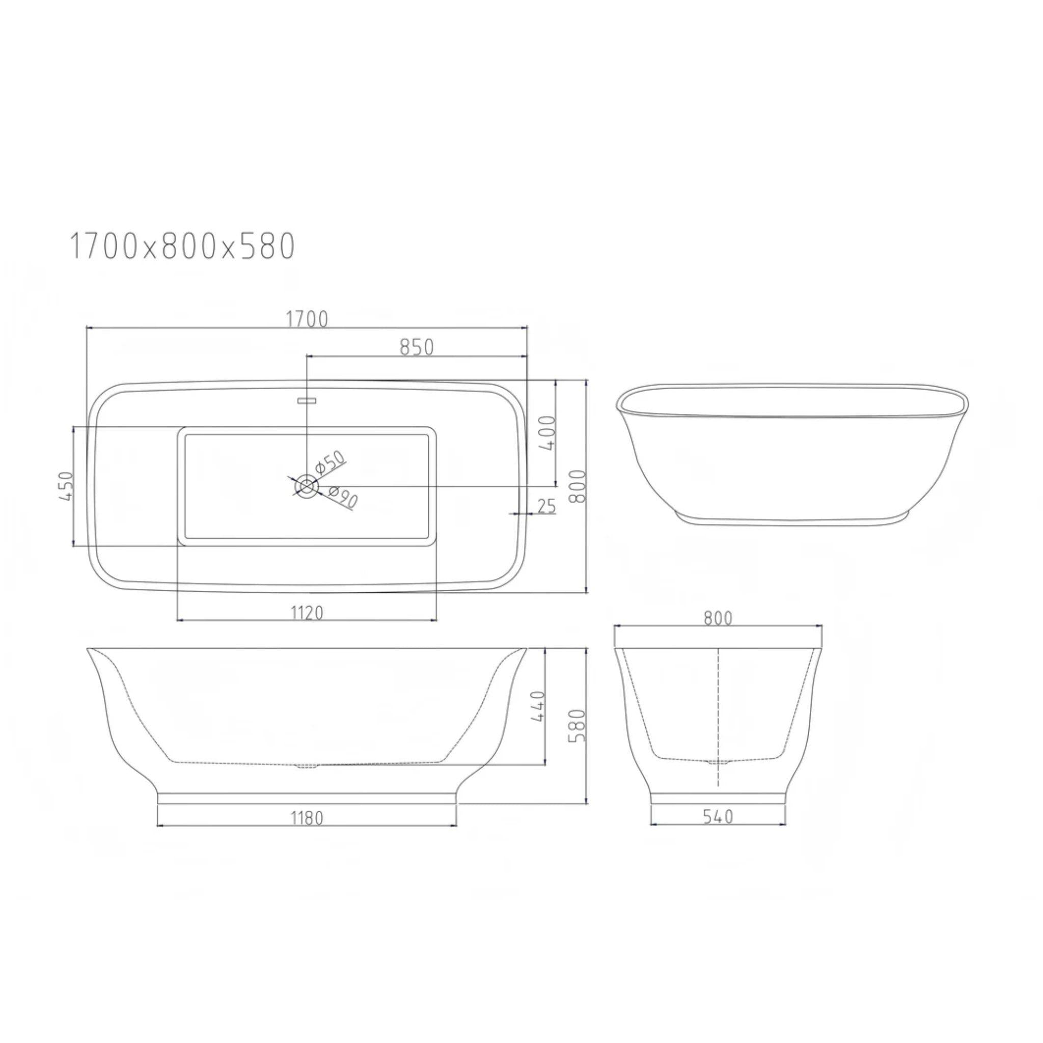 MERCIO LIBRA FREESTANDING BATHTUB GLOSS WHITE 1700MM