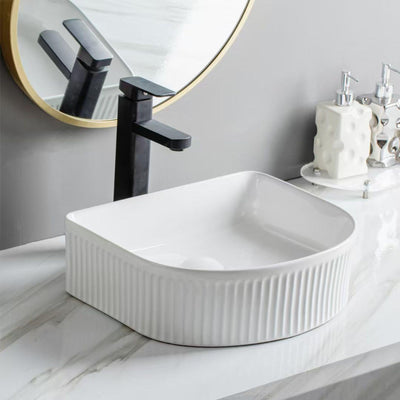 LUKKA ARCO FLUTED ABOVE COUNTER BASIN GLOSS WHITE 400MM