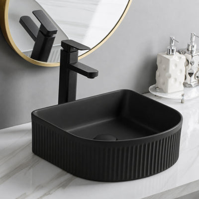 LUKKA ARCO FLUTED ABOVE COUNTER BASIN MATTE BLACK 400MM