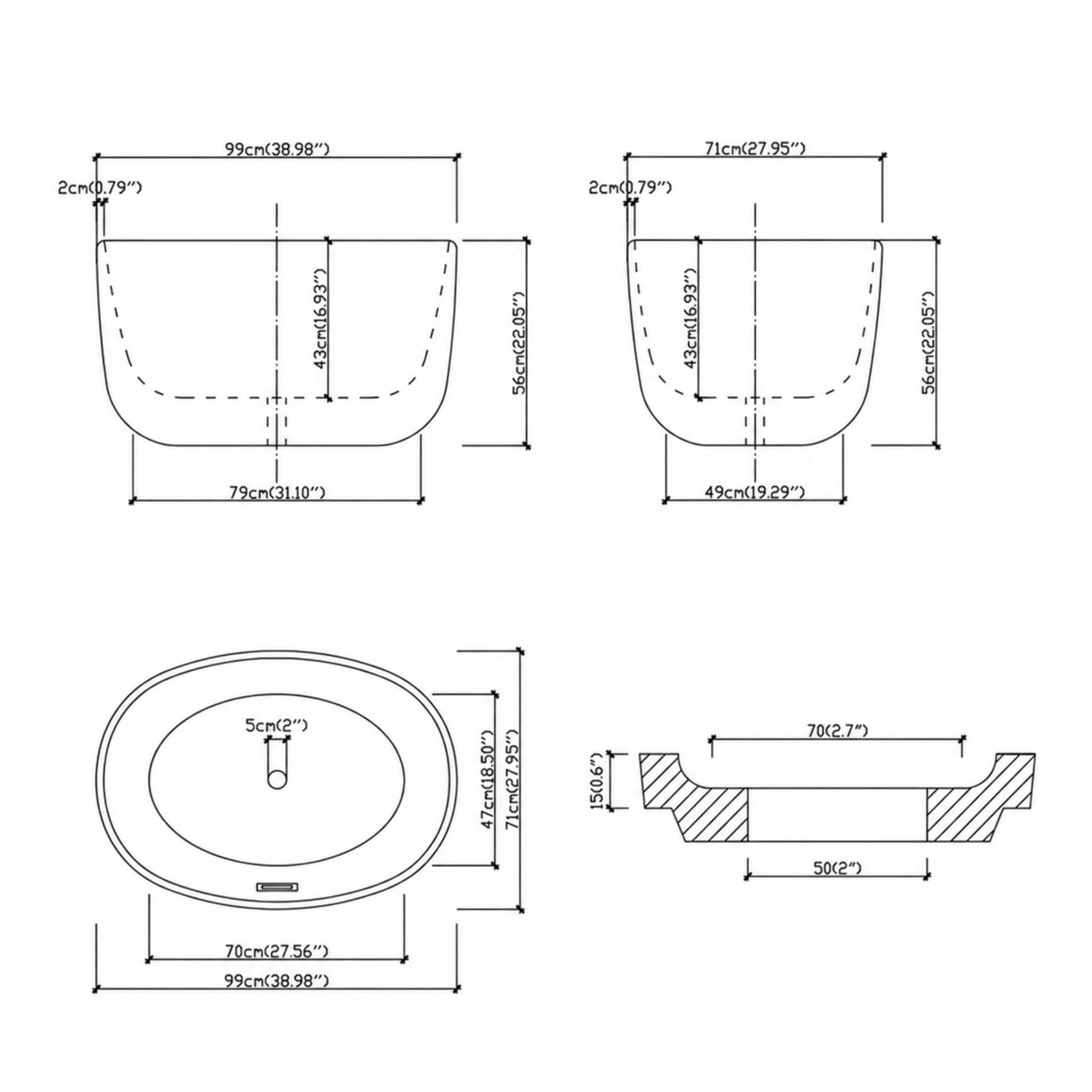 LUKKA AGENA FREESTANDING BATHTUB GLOSS WHITE (AVAILABLE IN MULTIPLE SIZES)