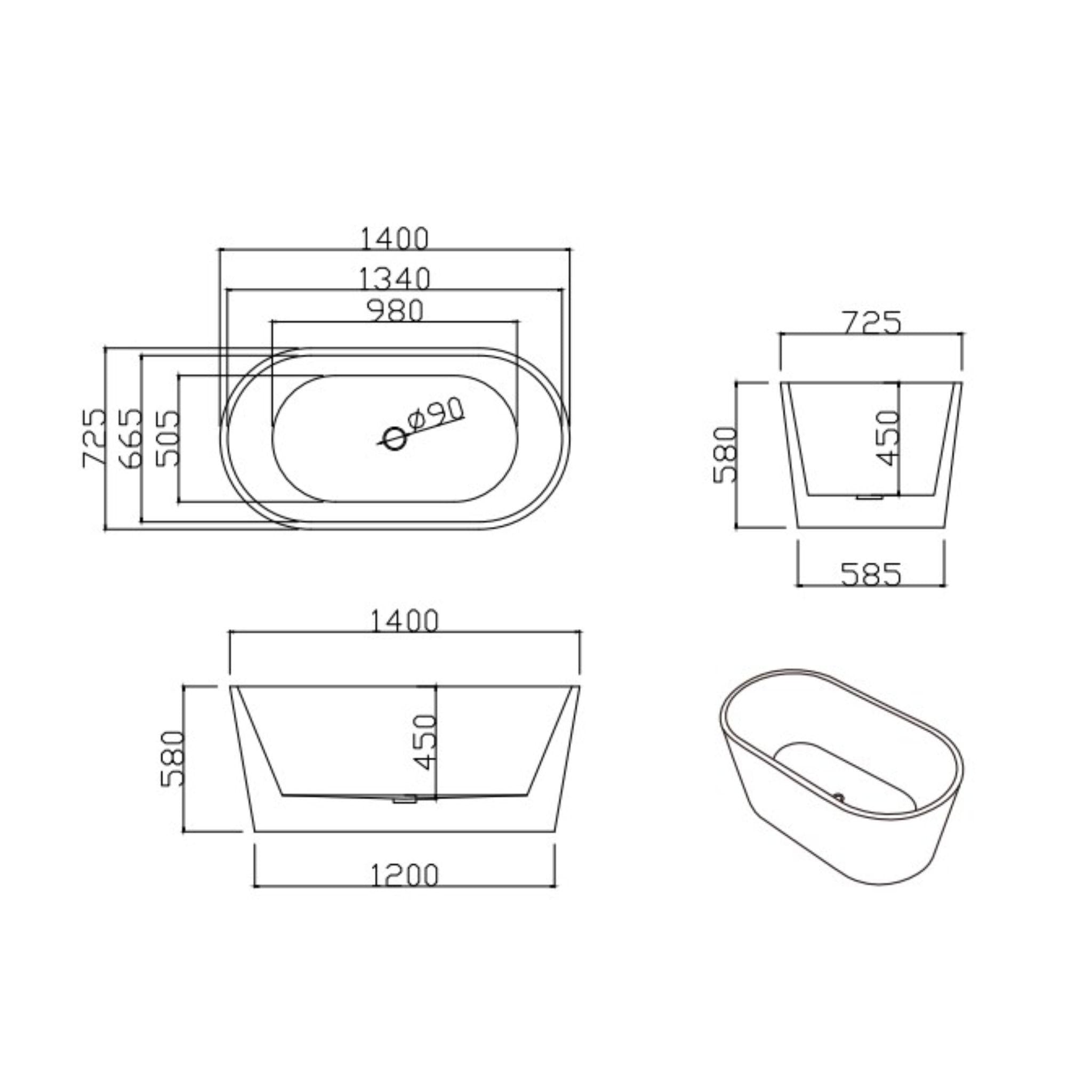LUKKA AGENA FREESTANDING BATHTUB GLOSS WHITE (AVAILABLE IN MULTIPLE SIZES)