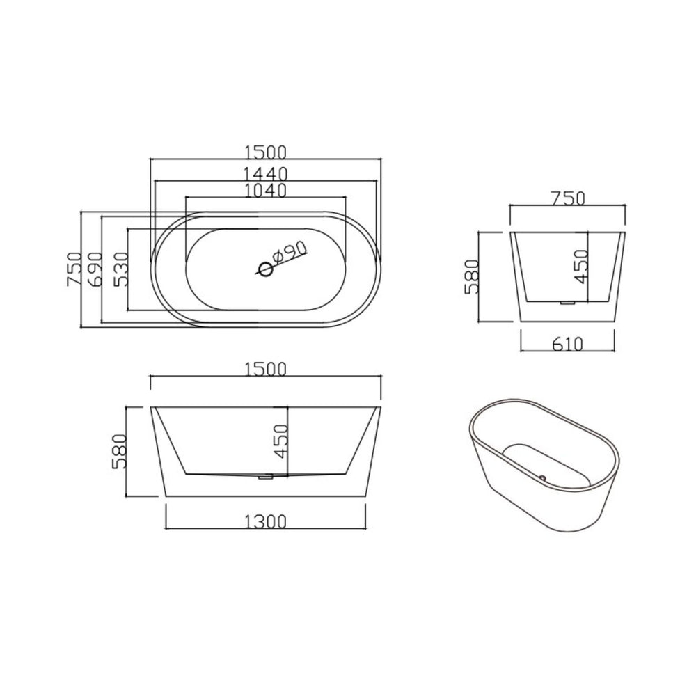LUKKA AGENA FREESTANDING BATHTUB GLOSS WHITE (AVAILABLE IN MULTIPLE SIZES)