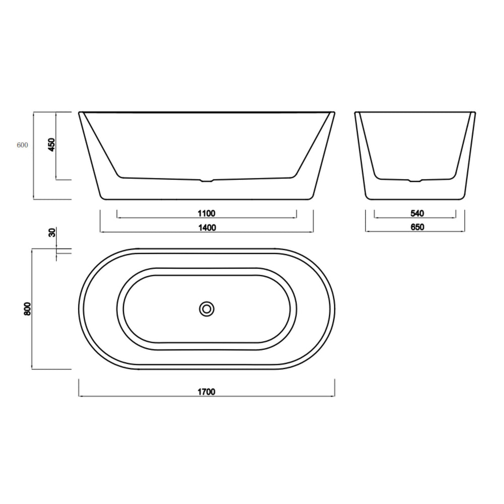LUKKA AGENA FREESTANDING BATHTUB GLOSS WHITE (AVAILABLE IN MULTIPLE SIZES)