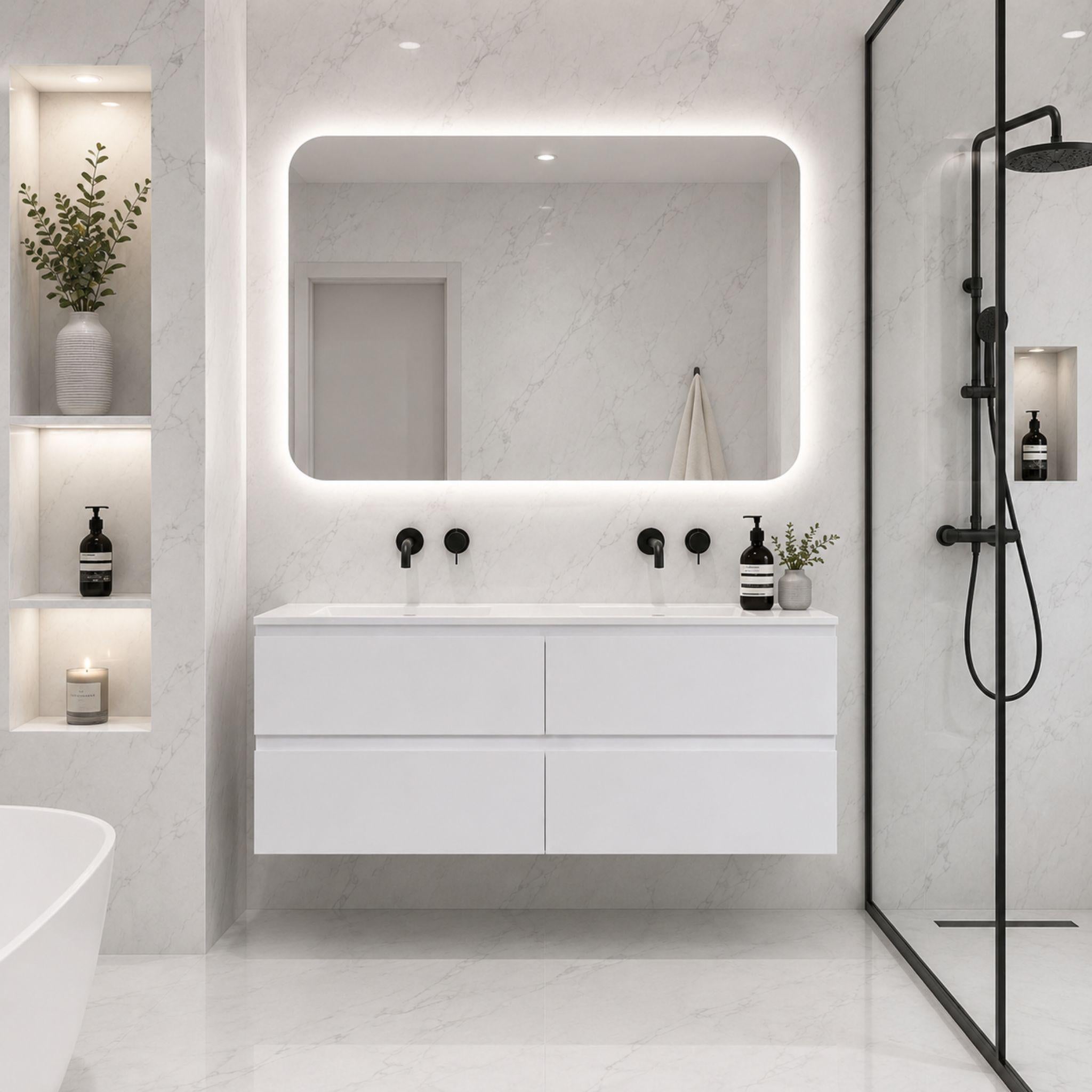 LUKKA ALPHA GLOSS WHITE 1200MM DOUBLE BOWL WALL HUNG VANITY