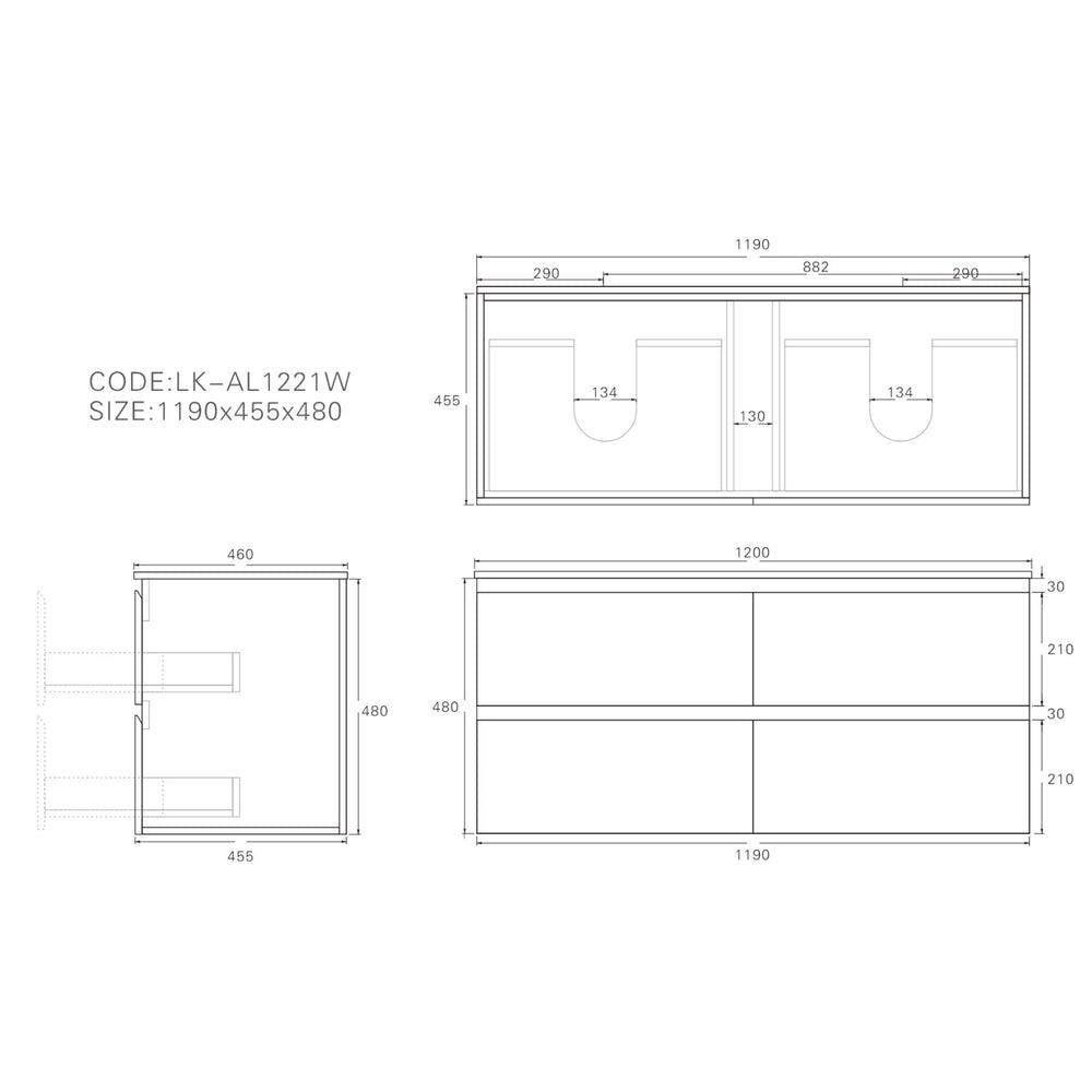 LUKKA ALPHA GLOSS WHITE 1200MM DOUBLE BOWL WALL HUNG VANITY