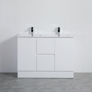 LUKKA ALPHA GLOSS WHITE 1200MM DOUBLE BOWL FLOOR STANDING VANITY WITH KICKBOARD