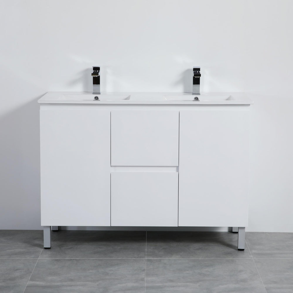 LUKKA ALPHA GLOSS WHITE 1200MM DOUBLE BOWL FLOOR STANDING VANITY