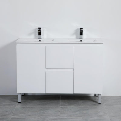 LUKKA ALPHA GLOSS WHITE 1200MM DOUBLE BOWL FLOOR STANDING VANITY