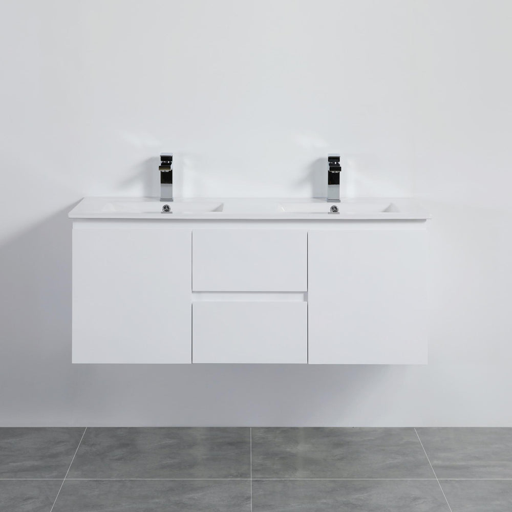 LUKKA ALPHA GLOSS WHITE 1200MM DOUBLE BOWL WALL HUNG VANITY