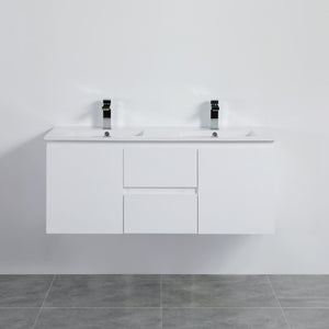 LUKKA ALPHA GLOSS WHITE 1200MM DOUBLE BOWL WALL HUNG VANITY
