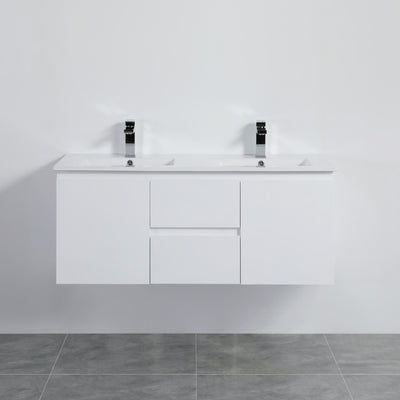 LUKKA ALPHA GLOSS WHITE 1200MM DOUBLE BOWL WALL HUNG VANITY