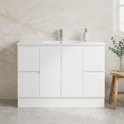 LUKKA ALPHA GLOSS WHITE 1200MM SINGLE BOWL FLOOR STANDING VANITY WITH KICKBOARD