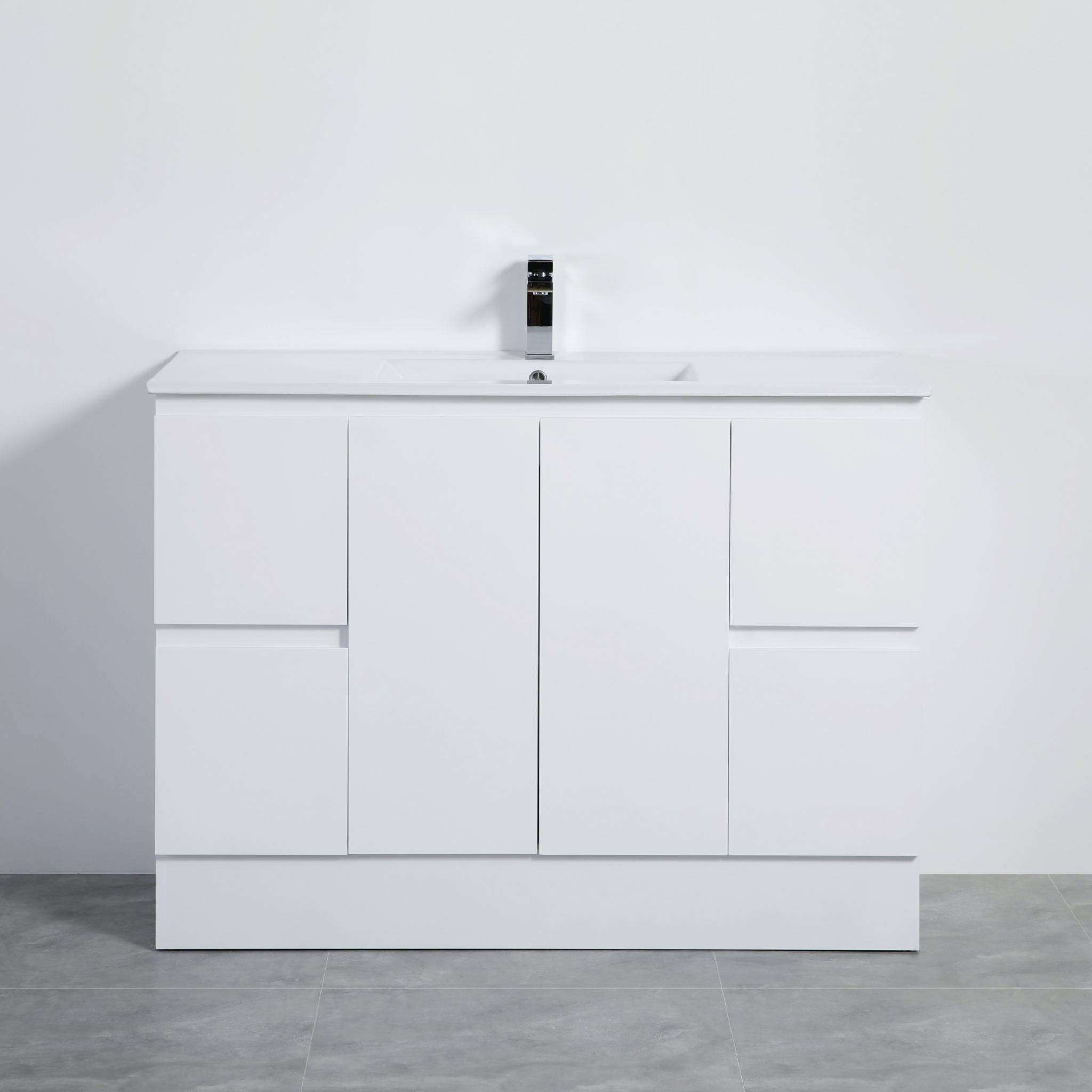LUKKA ALPHA GLOSS WHITE 1200MM SINGLE BOWL FLOOR STANDING VANITY WITH KICKBOARD