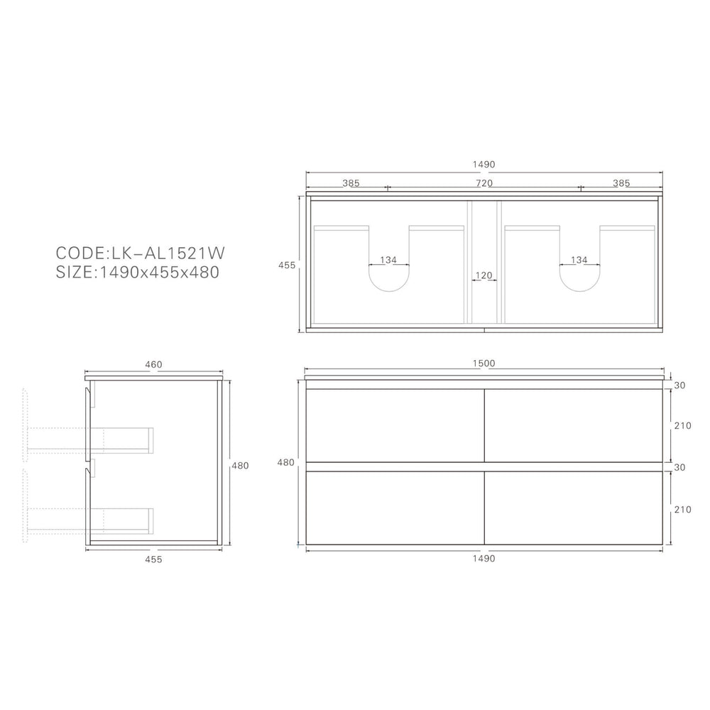 LUKKA ALPHA GLOSS WHITE 1500MM DOUBLE BOWL WALL HUNG VANITY